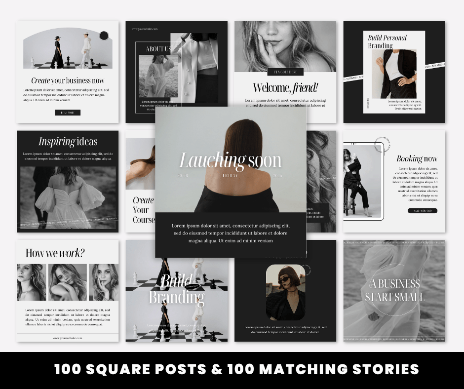 a collage of black and white images with the words, 100 square posts &