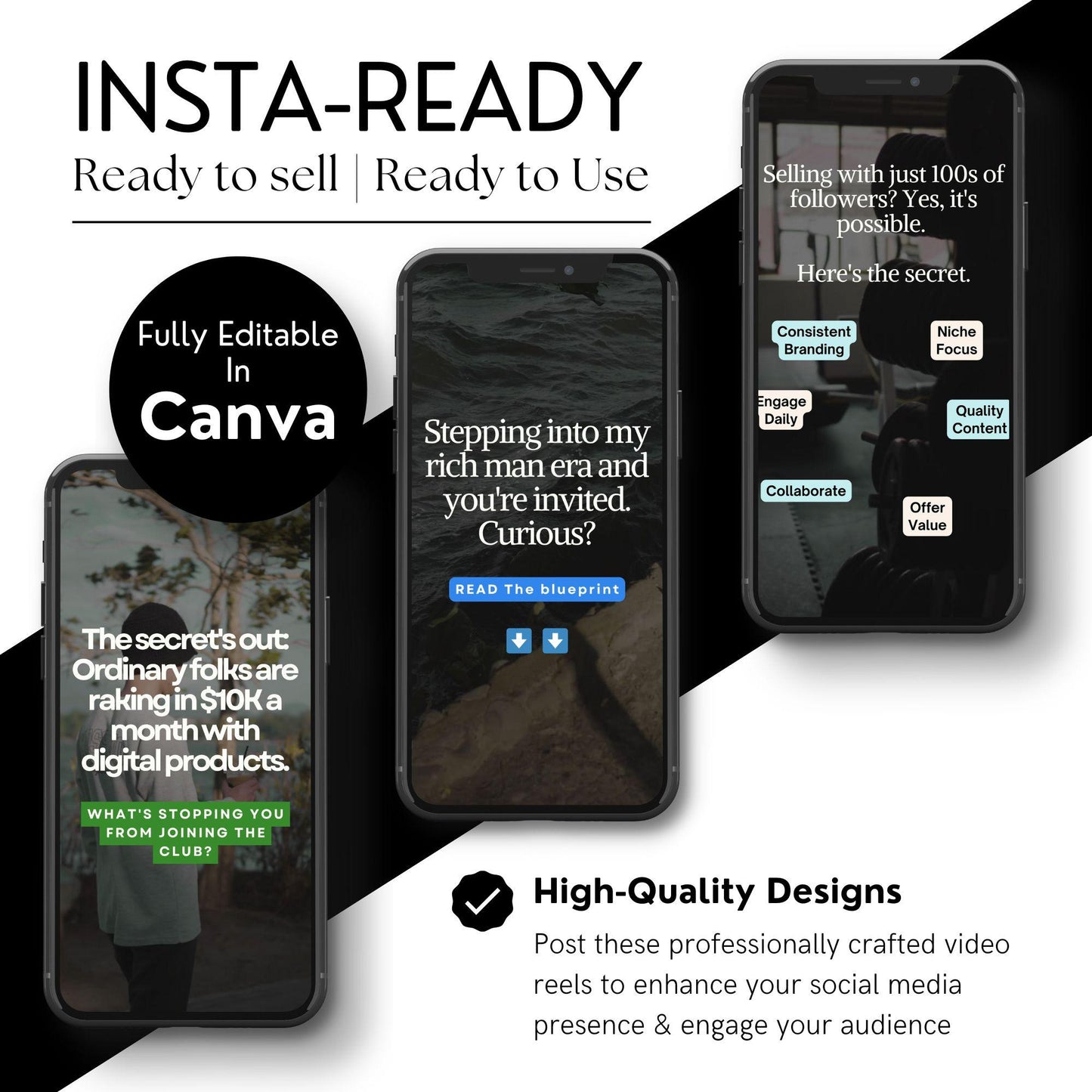 75 DFY Reels for Men + 225 Bonus Faceless Reels | Canva Editable - PLR Instagram Reels & Covers - Boundless PLR