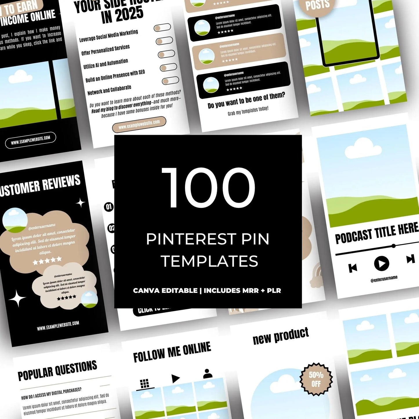 Pinterest Templates for Bloggers with MRR & PLR Rights | Canva Templates – 100 Editable Pin Designs with PLR & MRR Resell Rights | Digital Marketing Bundle for Bloggers & Product Sellers Boundless PLR