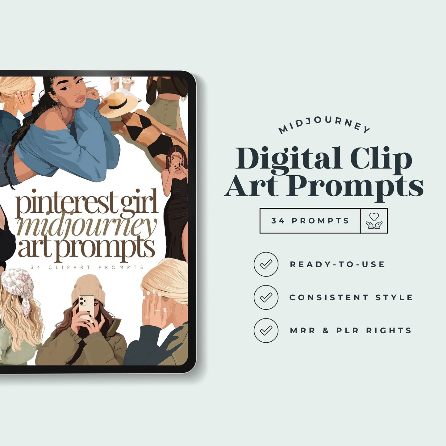 Pinterest Girl Midjourney Prompts – Canva Editable with MRR & PLR Resell Rights Boundless PLR