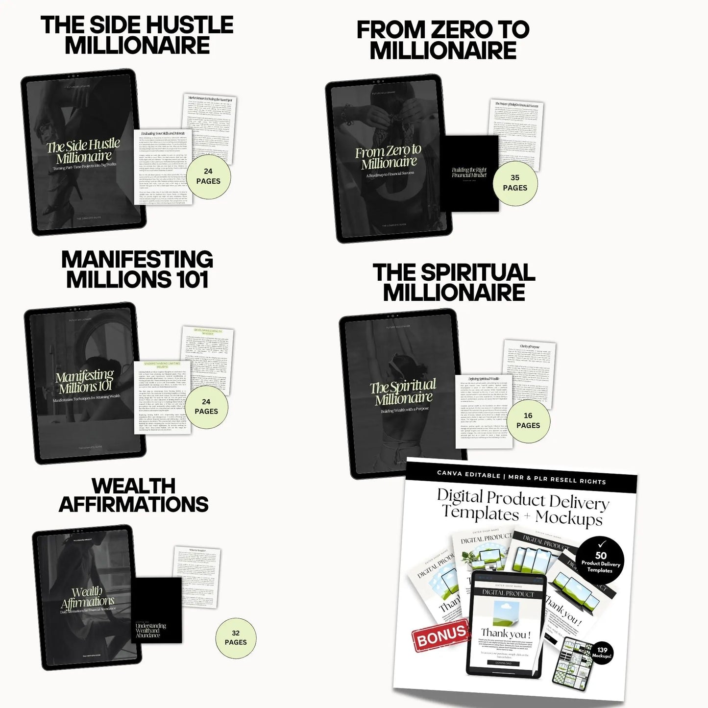Millionaire Mindset Mastery Collection – Canva Editable eBook Bundle (MRR + PLR) Boundless PLR