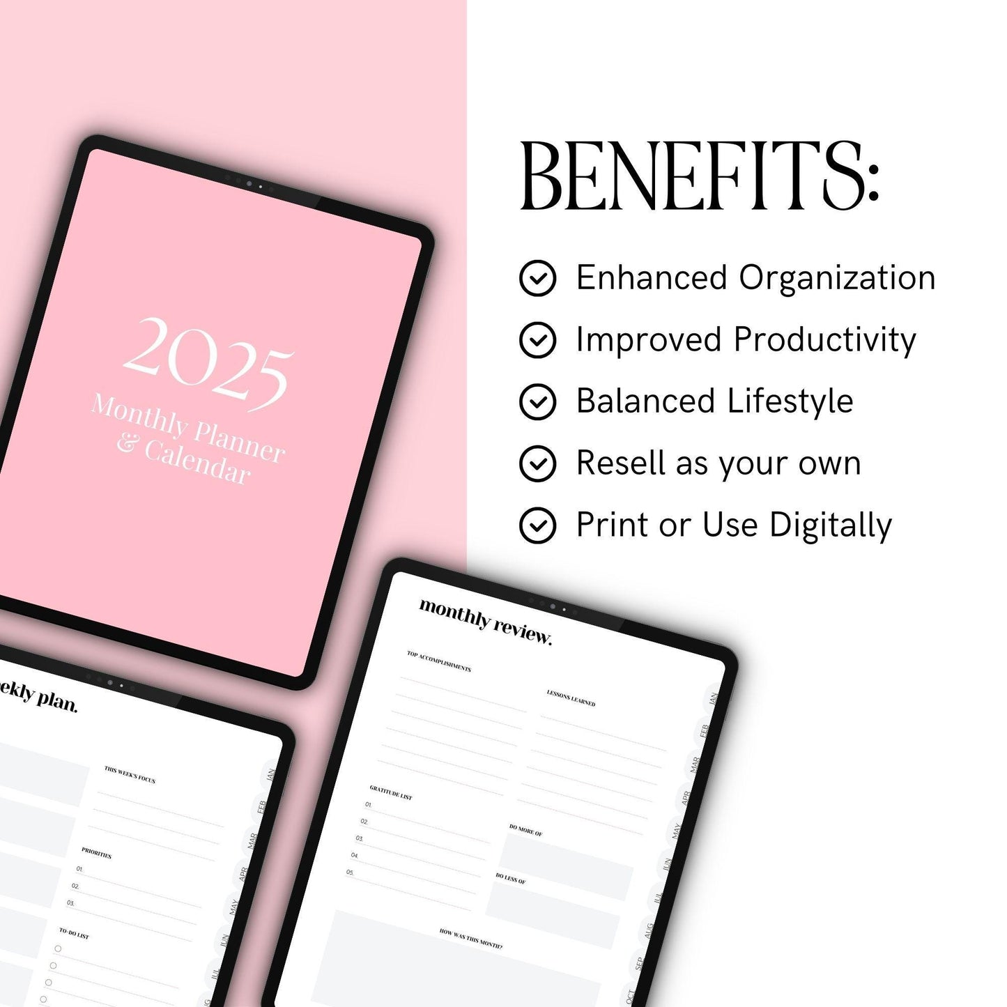 2025 Digital Planner with MRR & PLR Rights | Canva Editable & Hyperlinked