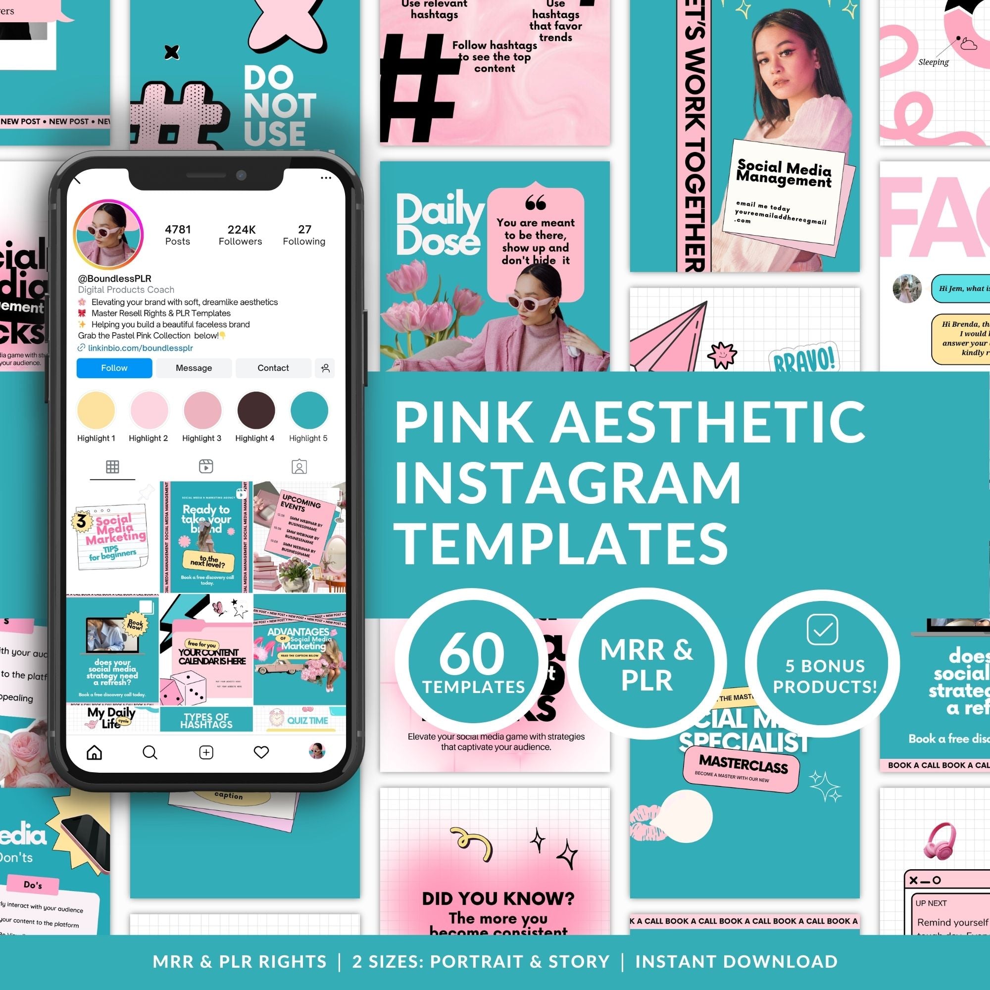 Social Media Management Templates | 60 Canva Instagram Posts MRR & PLR ...