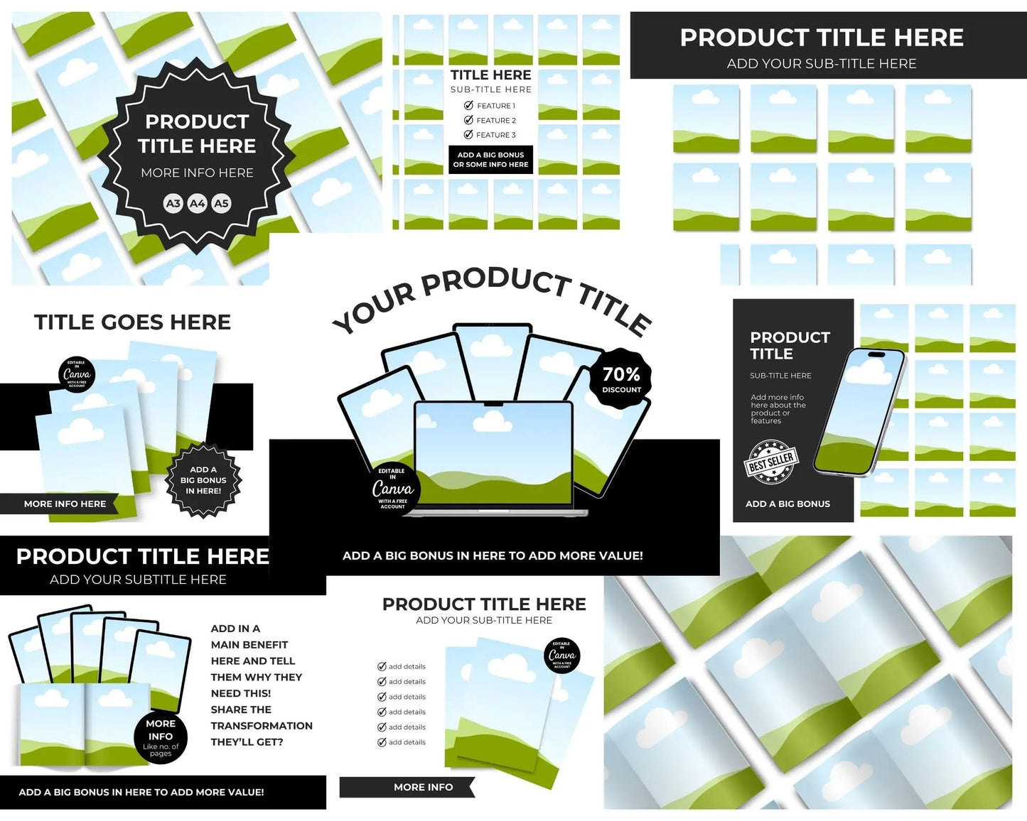 100 Canva Editable Etsy Listing Thumbnail Mockups + Bonus Pinterest Strategy Guide (MRR & PLR) Boundless PLR