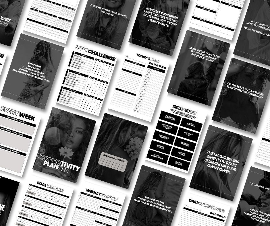 Canva Editable Productivity Planner with PLR & MRR | 75+ Page Digital Planner Template | Daily Weekly Monthly Goal Tracker for Resale