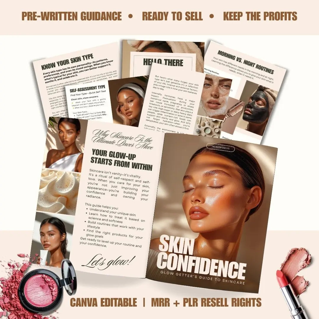 Skincare eBook with PLR & MRR – Editable Canva Template, Beauty Guide, Master Resell Rights, Coach, Creator, Estheticians, Instant Download Boundless PLR
