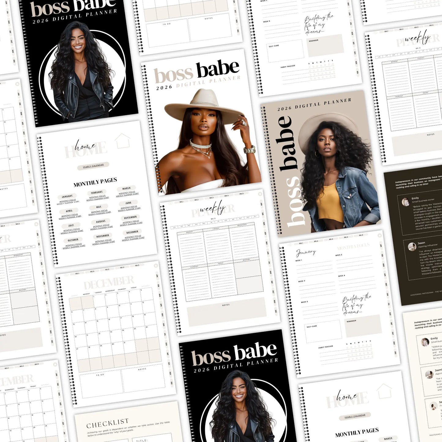 Boss Babe 2026 Digital Planner – Hyperlinked Canva Template with 4 Covers (GoodNotes & Notability Ready) Boundless PLR