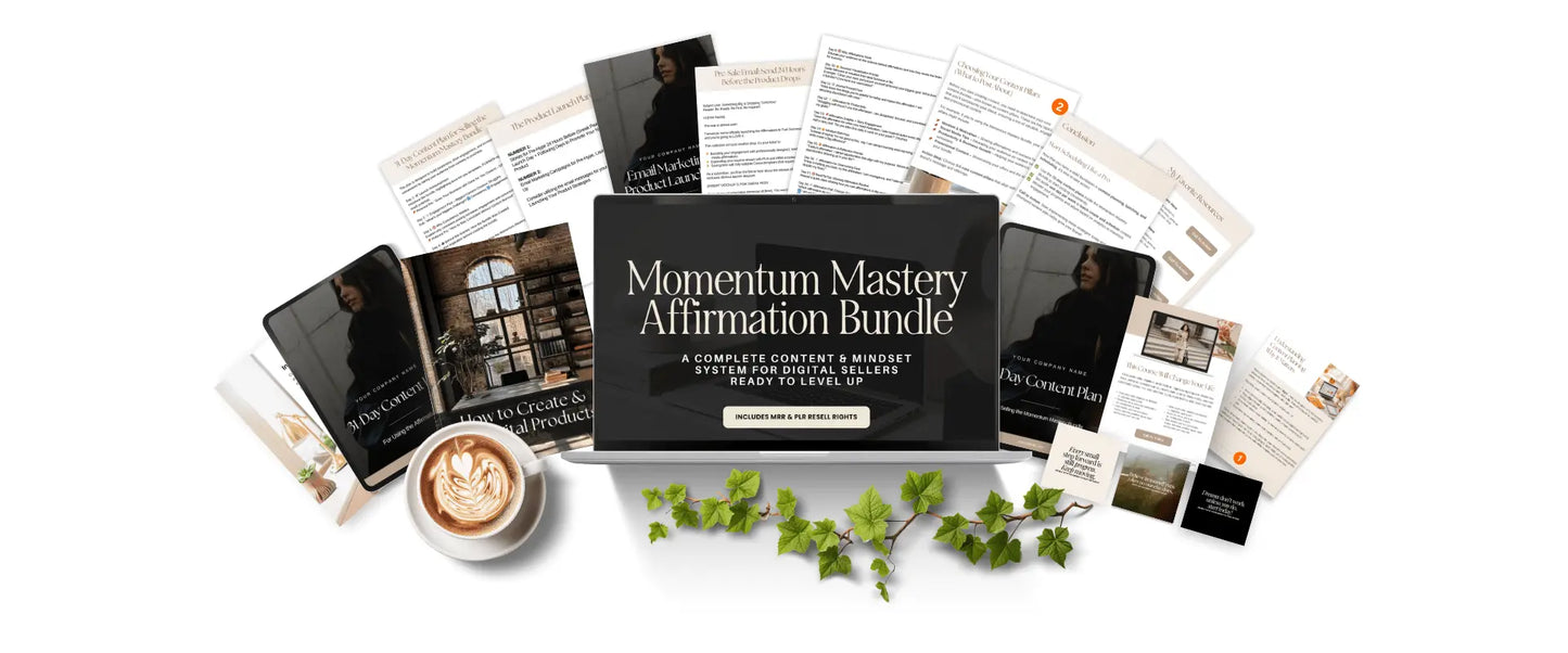 Momentum Mastery Affirmation Bundle, PLR Canva Templates, MRR Affirmation Content for Digital Product Sellers, Entrepreneurs