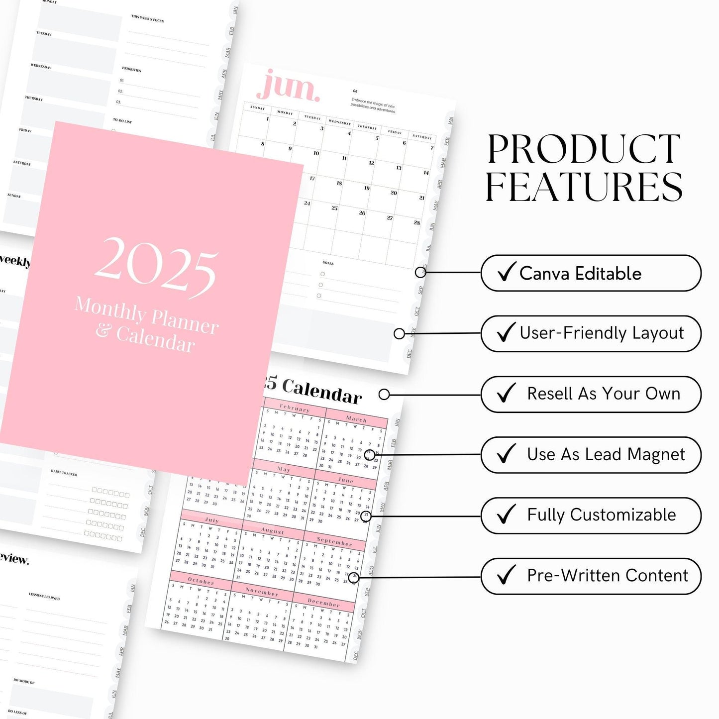 2025 Digital Planner with MRR & PLR Rights | Canva Editable & Hyperlinked