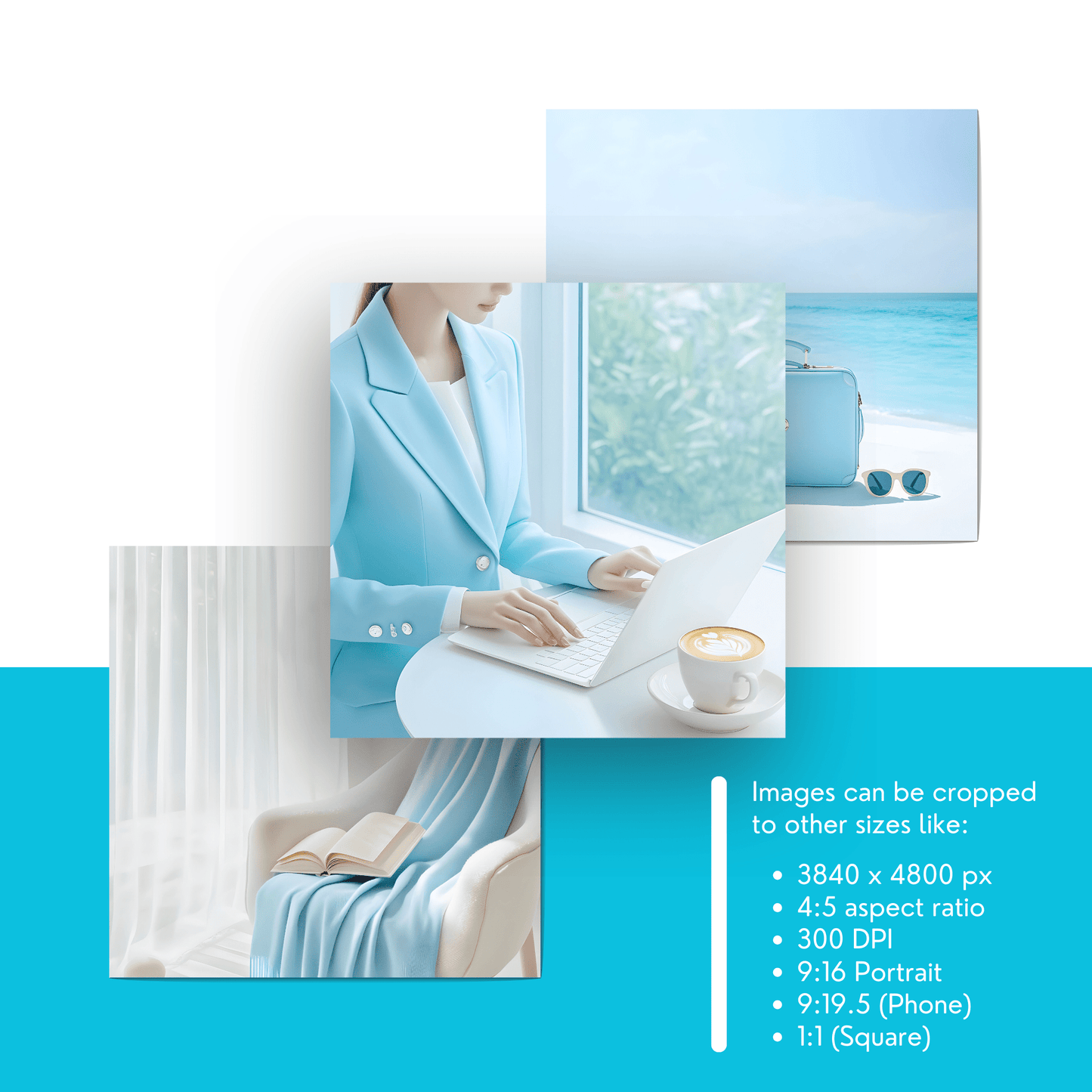 Coastal Chic Collection: 50 Blue-Toned Aesthetic Photos with Resell Rights (MRR & PLR) - Ai Stock Images - Boundless PLR