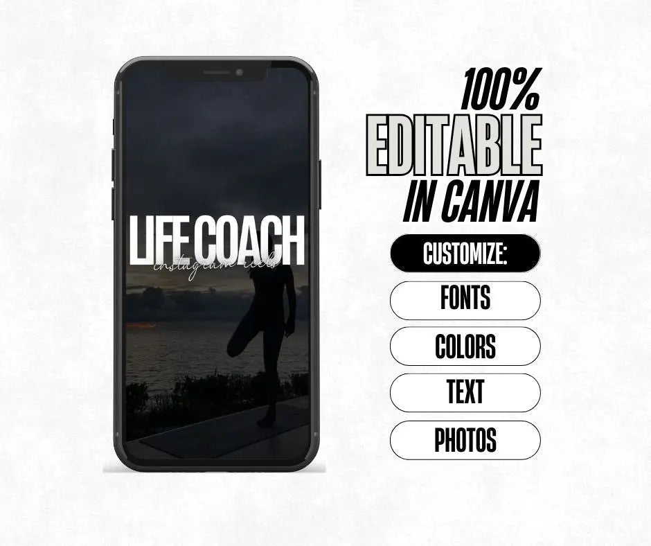 Life Coach Instagram Reels & Captions Bundle (MRR + PLR) – Canva Editable Social Media Templates Boundless PLR