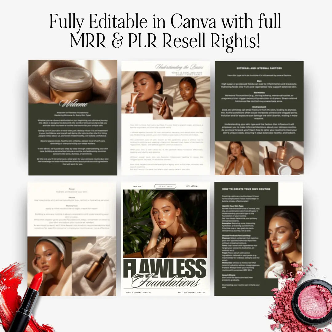 Flawless Foundations – Canva Editable Skincare eBook with PLR & MRR Resell Rights Boundless PLR