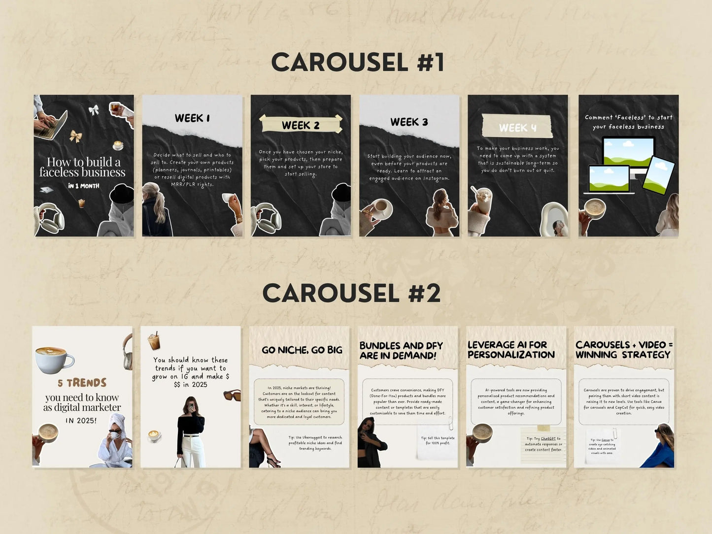 10 Aesthetic Instagram Carousel Templates (Set #2) – Canva Editable with MRR & PLR + Bonus Stickers Boundless PLR