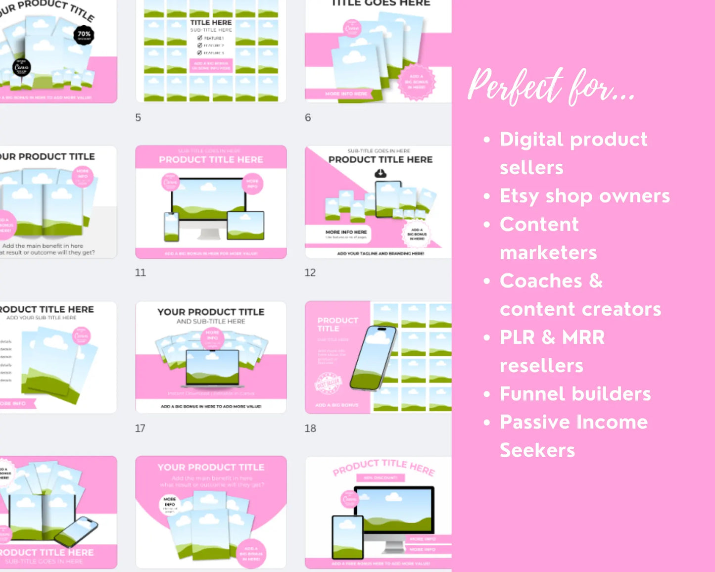 100 Canva Mockup Templates for Printables, Books, Journals, Planners & Digital Products | Editable Etsy Listing Thumbnail Image | MRR & PLR Boundless PLR