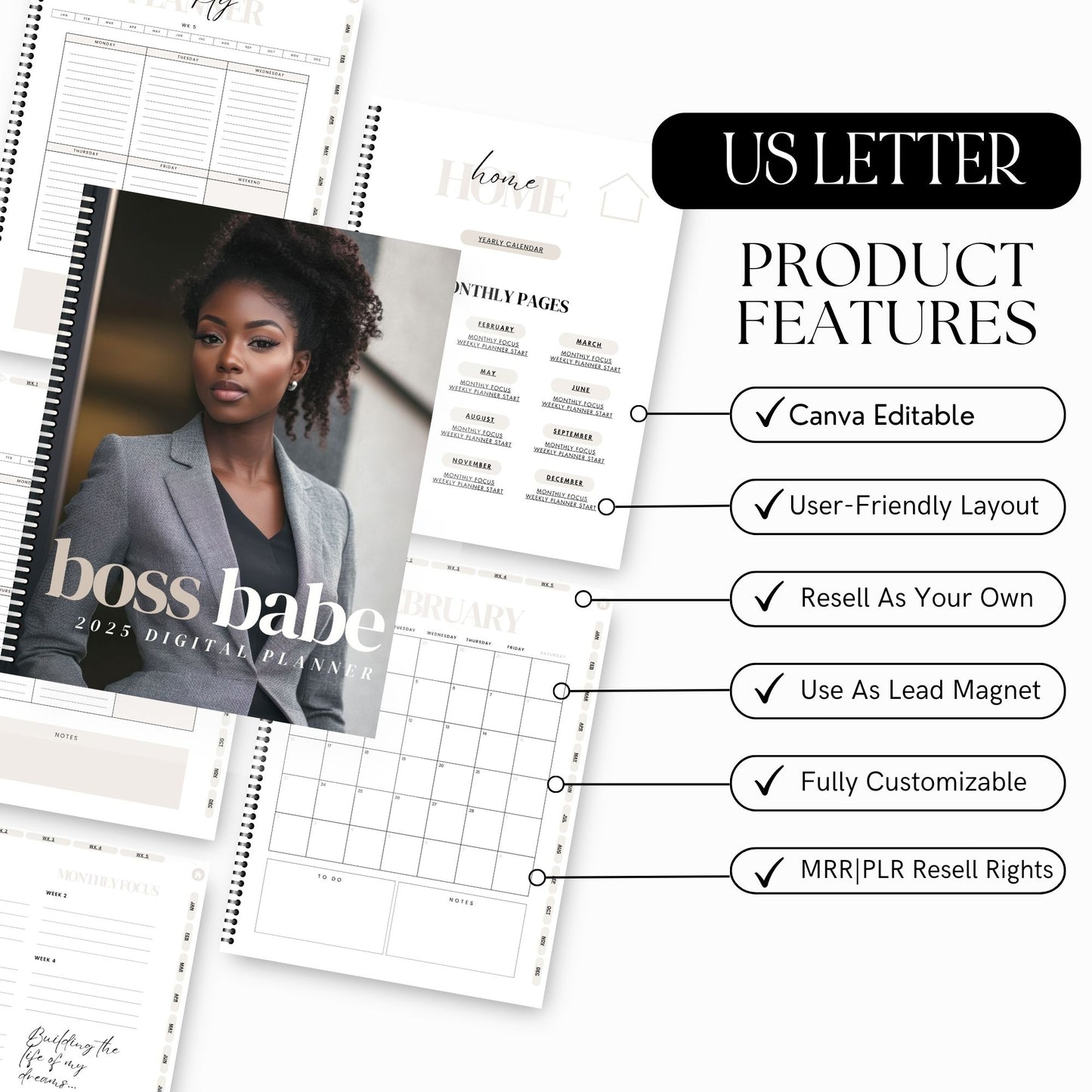 2025 Boss Babe Digital Planner | Hyperlinked Canva Template