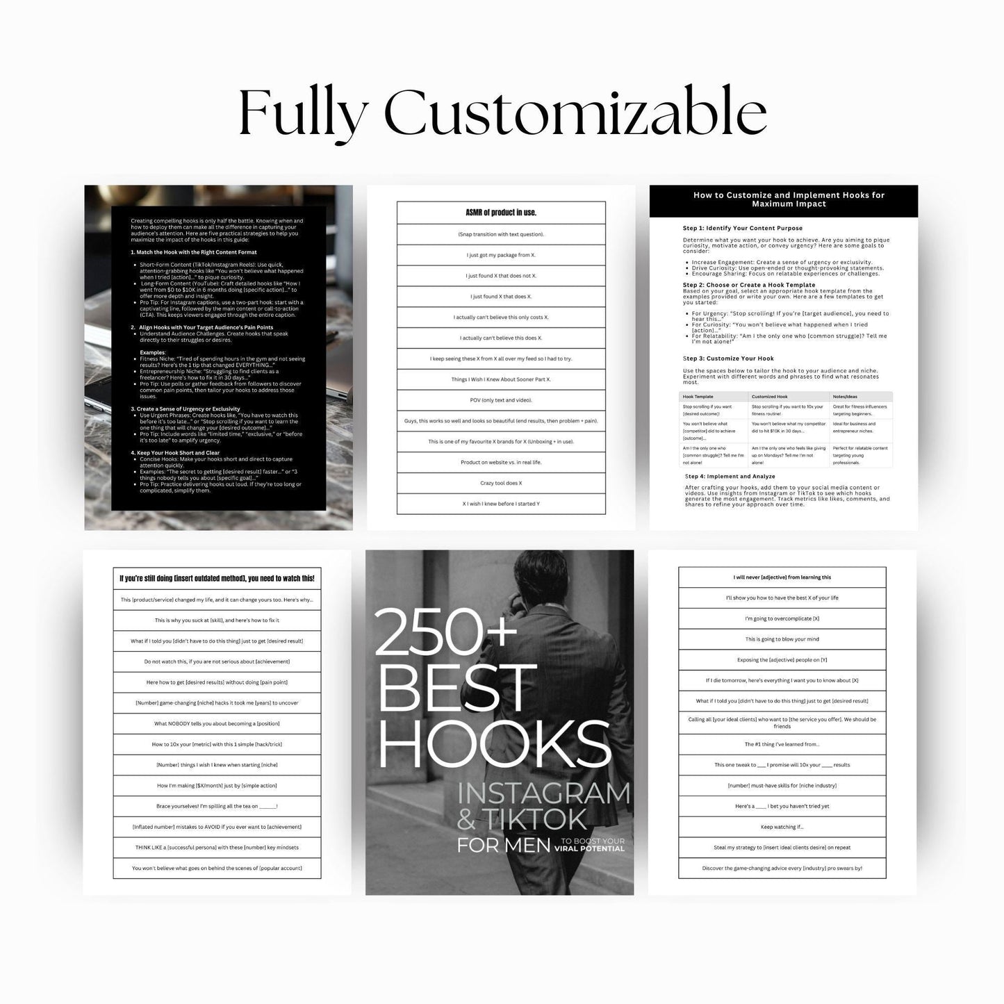 250+ Best Hooks for Men | Editable Instagram & TikTok Guide with PLR & MRR