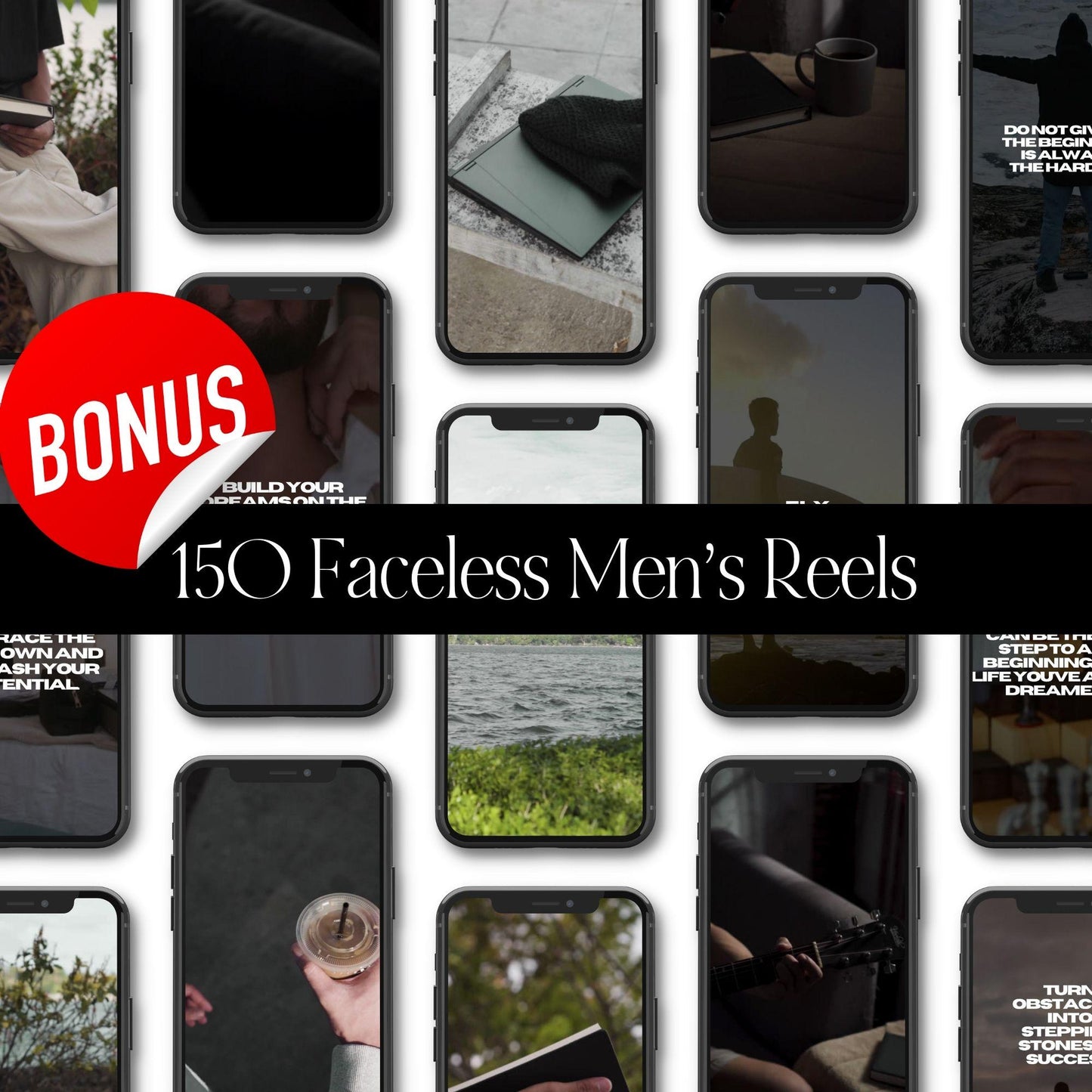 75 DFY Reels for Men + 225 Bonus Faceless Reels | Canva Editable - PLR Instagram Reels & Covers - Boundless PLR