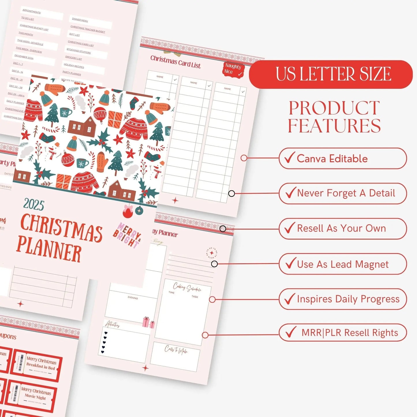 2025 Canva Editable Christmas Planner | Holiday Planner Template with PLR & MRR Resell Rights Boundless PLR