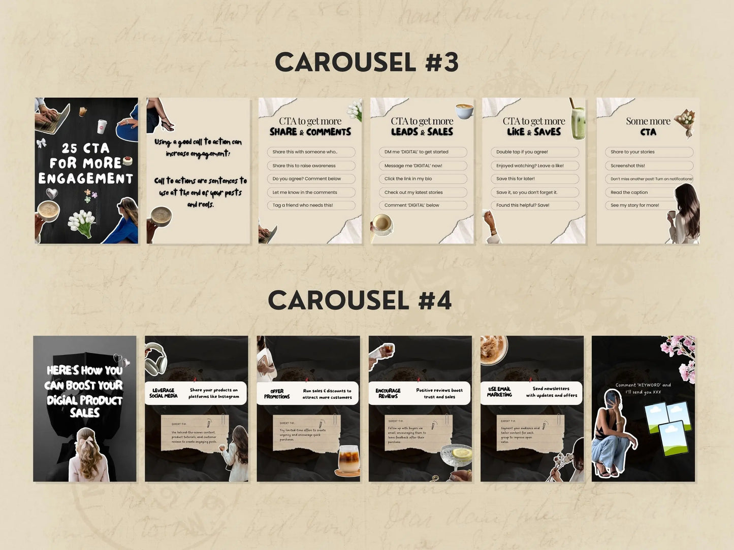 10 Aesthetic Instagram Carousel Templates (Set #2) – Canva Editable with MRR & PLR + Bonus Stickers Boundless PLR