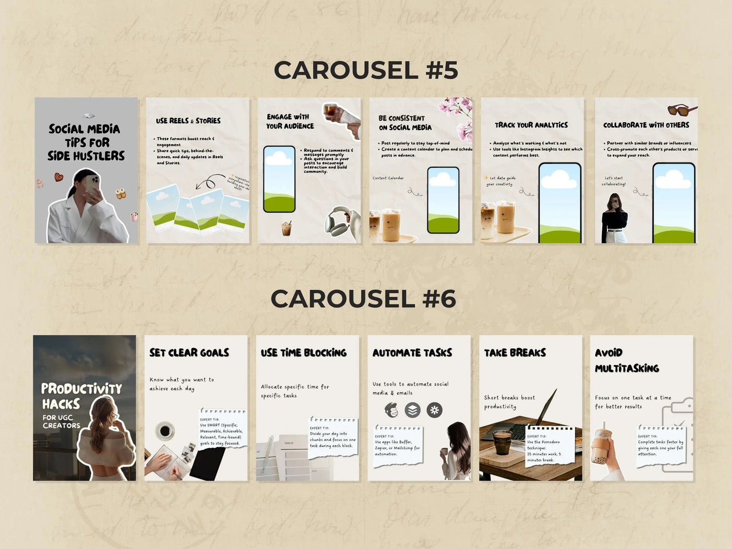 10 Aesthetic Instagram Carousel Templates (Set #2) – Canva Editable with MRR & PLR + Bonus Stickers Boundless PLR
