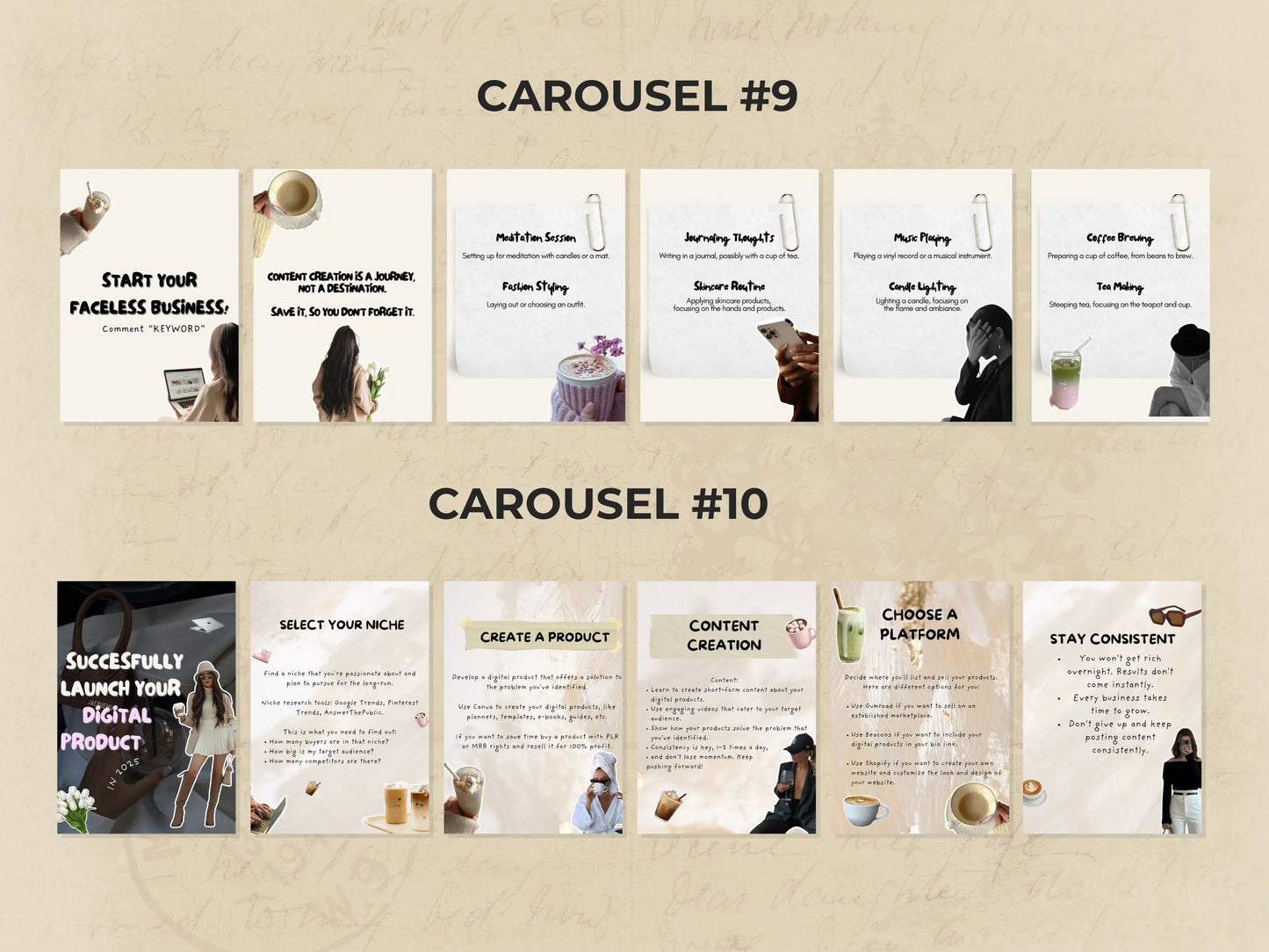 10 Aesthetic Instagram Carousel Templates (Set #2) – Canva Editable with MRR & PLR + Bonus Stickers Boundless PLR