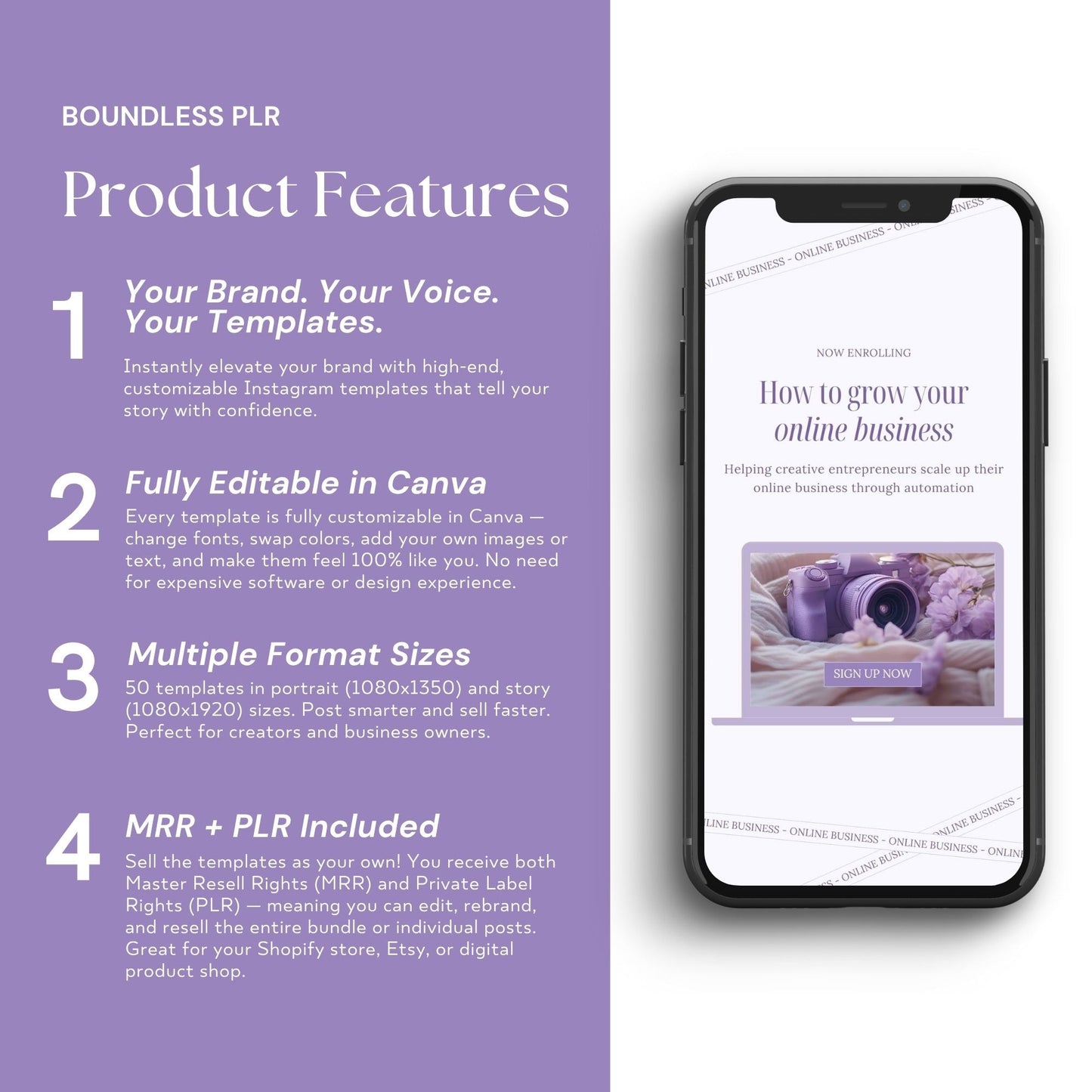 Elevate & Inspire Social Media Canva Templates | Editable Instagram, Portrait & Story Designs | PLR + MRR Resell Rights Boundless PLR