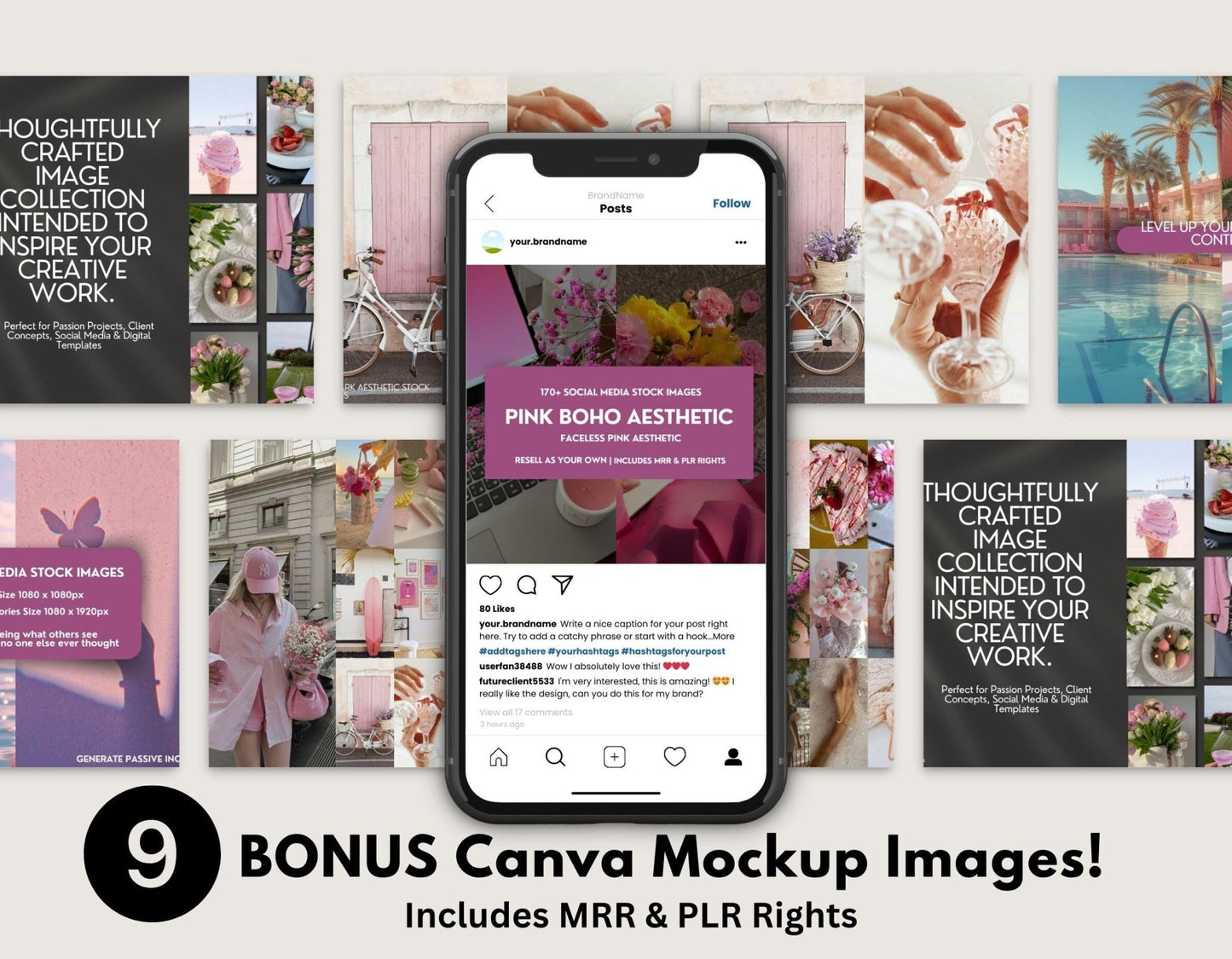 Pink Boho Aesthetic Social Media Images | 170+ MRR PLR Stock Photos - Ai PLR Stock Photos - Boundless PLR