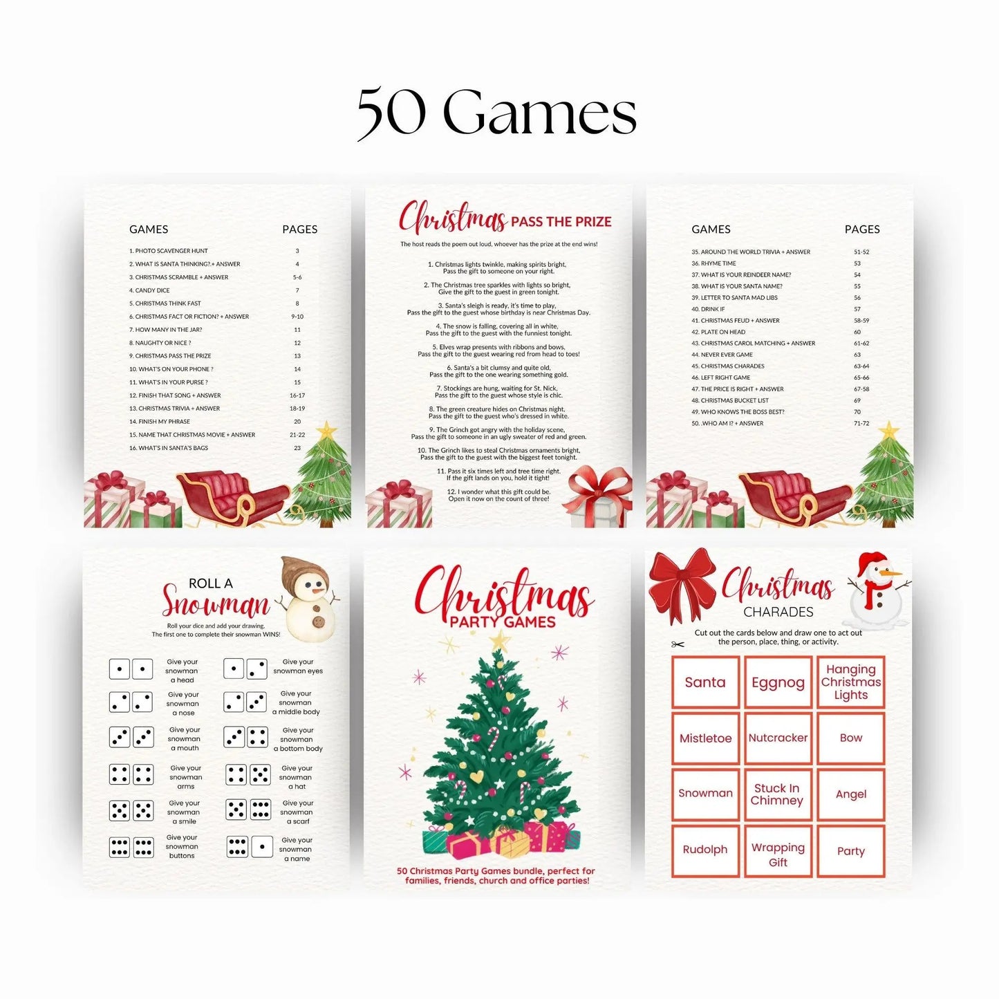 50 Printable Christmas Party Games | PLR & MRR Digital Bundle - Canva Editable Template - Boundless PLR