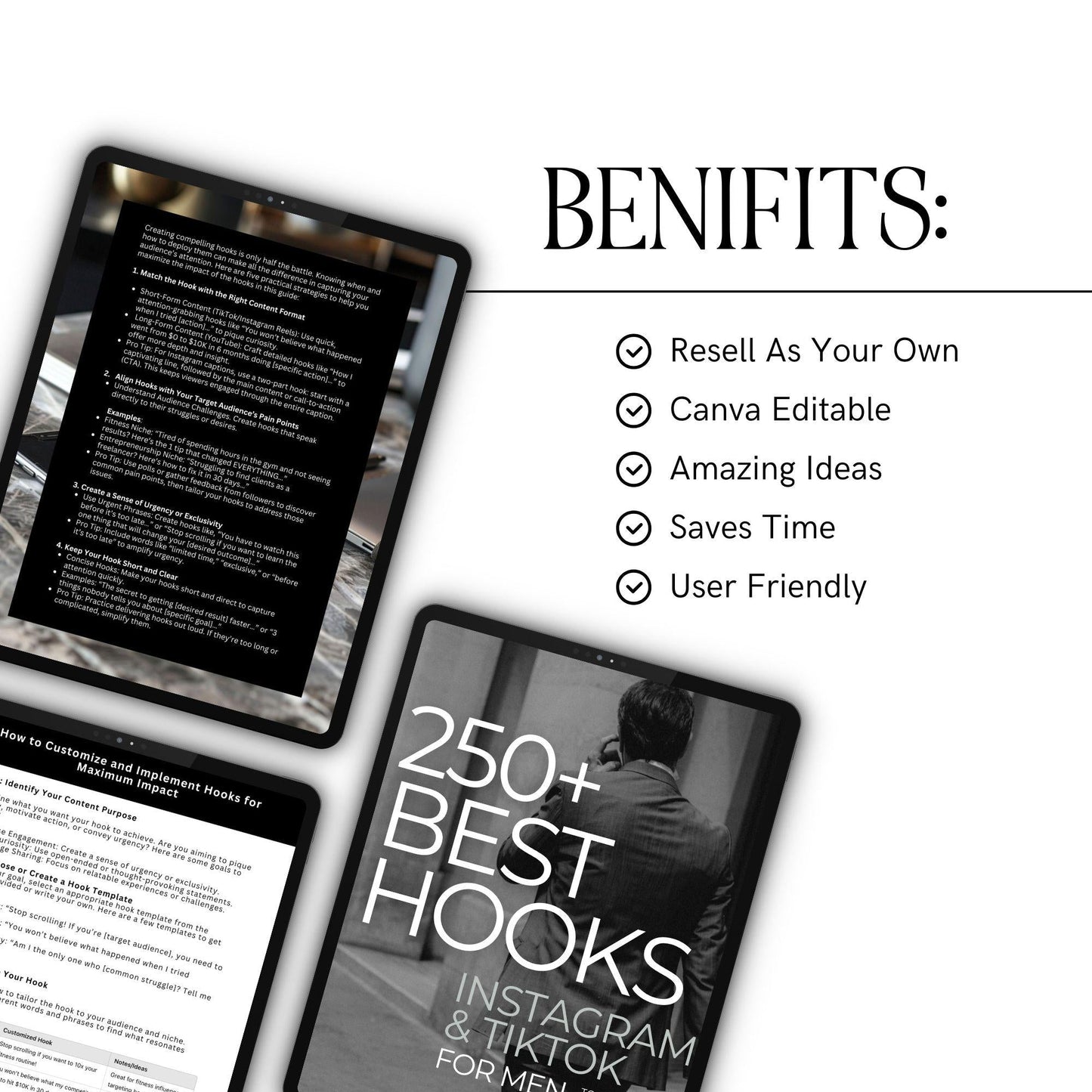 250+ Best Hooks for Men | Editable Instagram & TikTok Guide with PLR & MRR