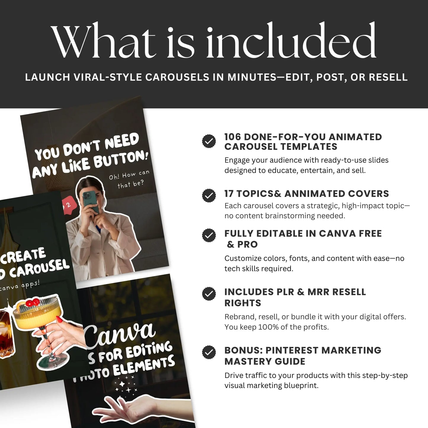 106 Animated Instagram Carousel Canva Templates – Editable with PLR/MRR Resell Rights Boundless PLR