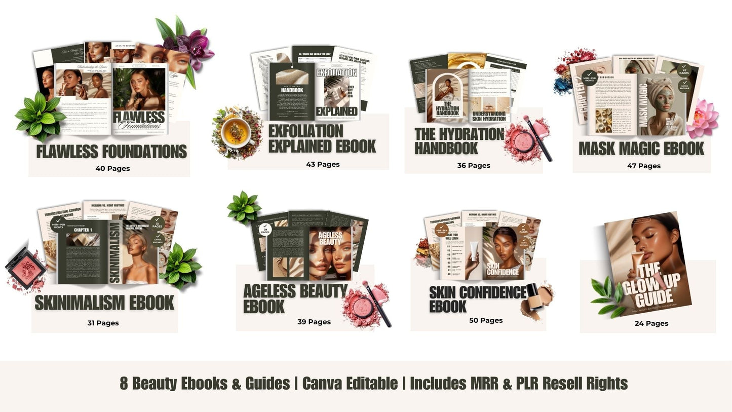 Glow & Grow Skincare Collection | Canva Editable Beauty Bundle with PLR & MRR Rights Boundless PLR