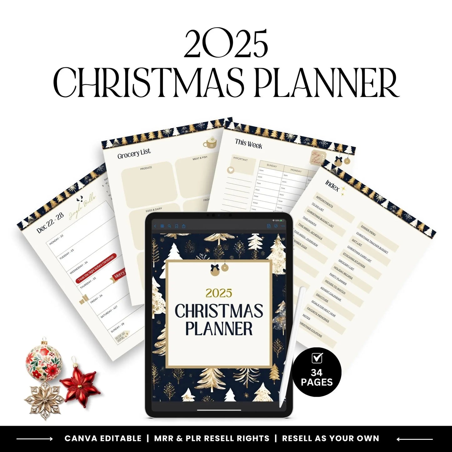 2025 Christmas Planner | Canva Editable Template with MRR and PLR Boundless PLR