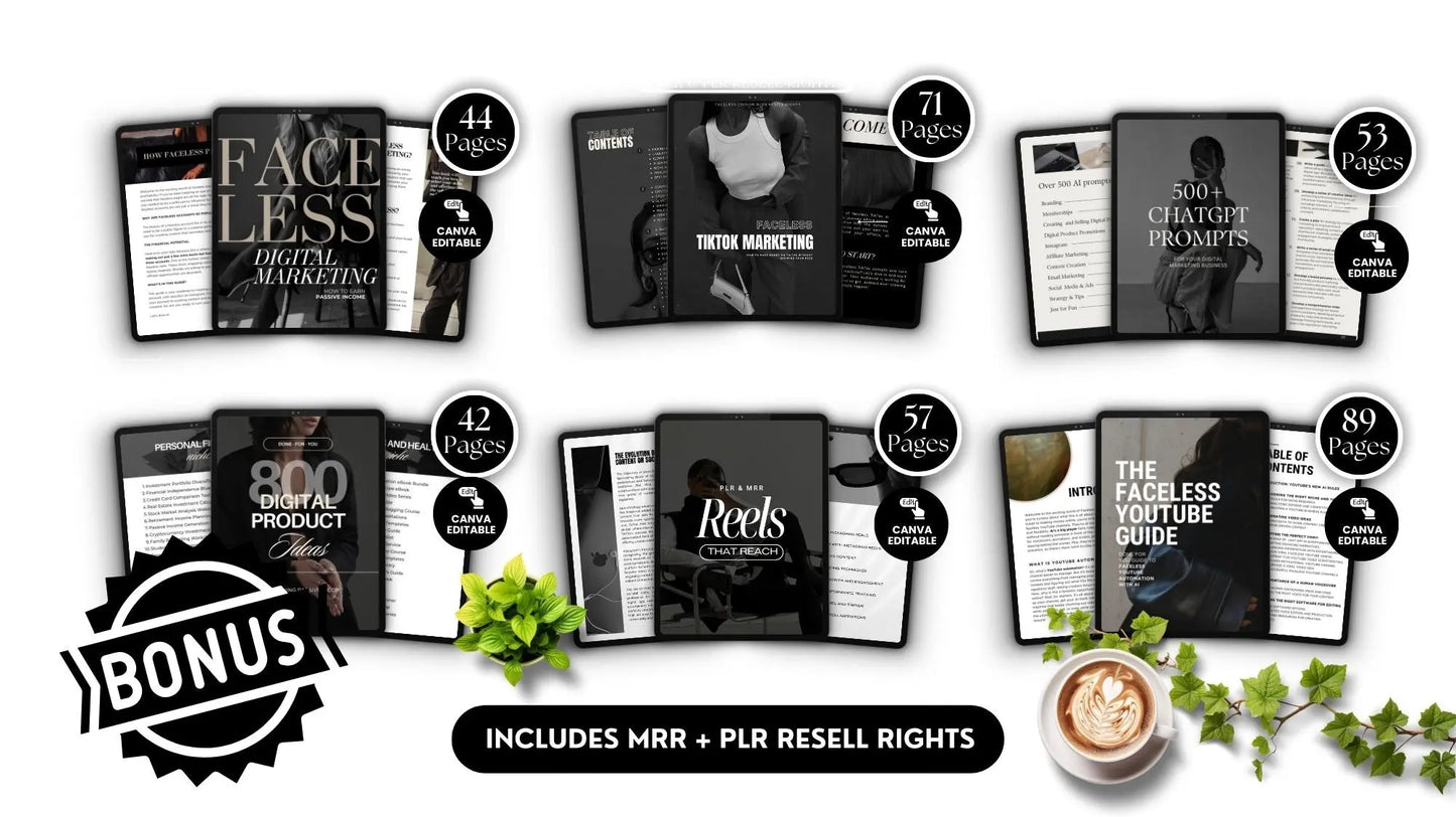 Faceless Marketing Bundle, Canva Editable Templates with MRR & PLR Resell Rights + 6 Bonuses!, PLR Bundles, Boundless PLR