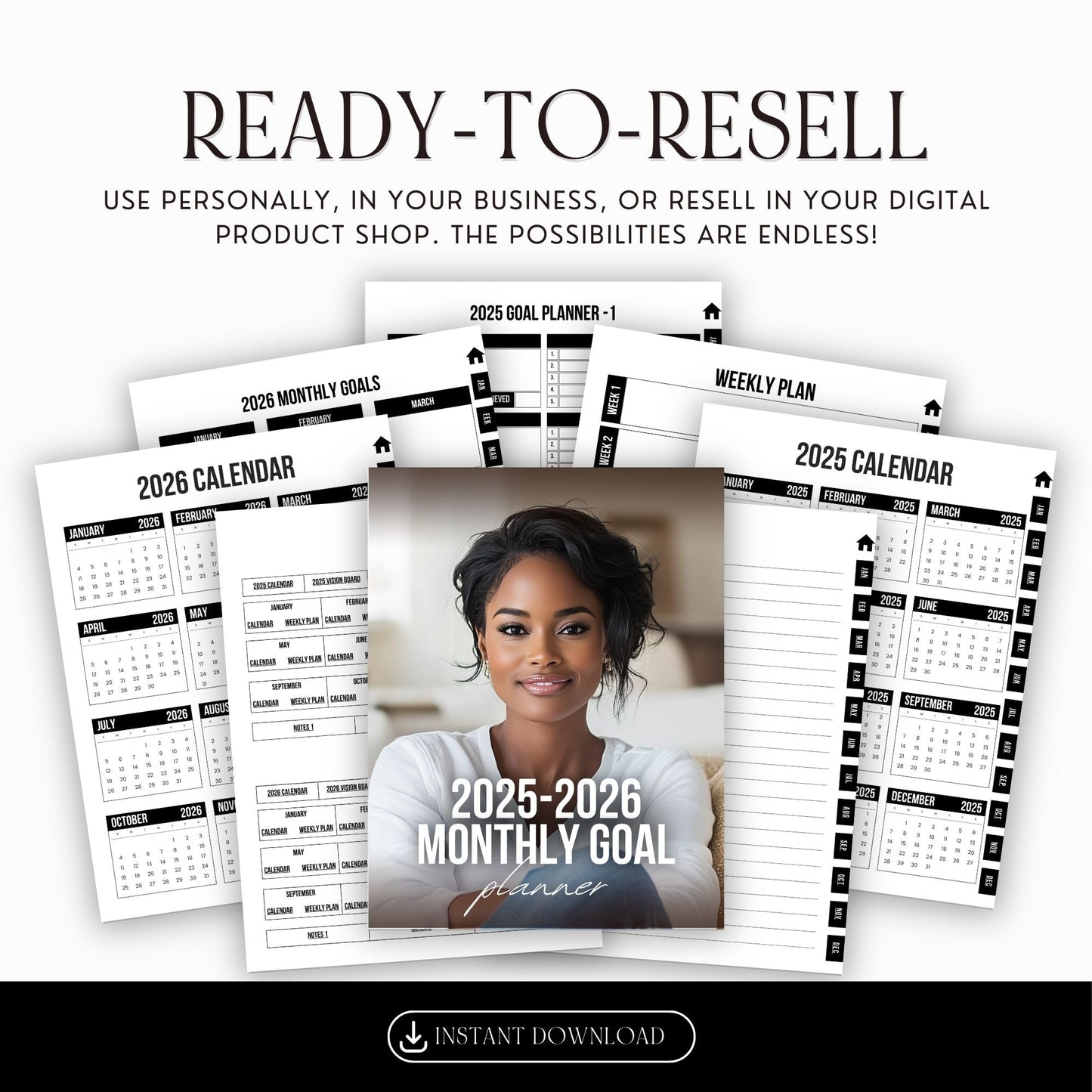 2025–2026 Digital Monthly & Weekly Planner Hyperlinked | Canva Editable | PLR & MRR Included Boundless PLR