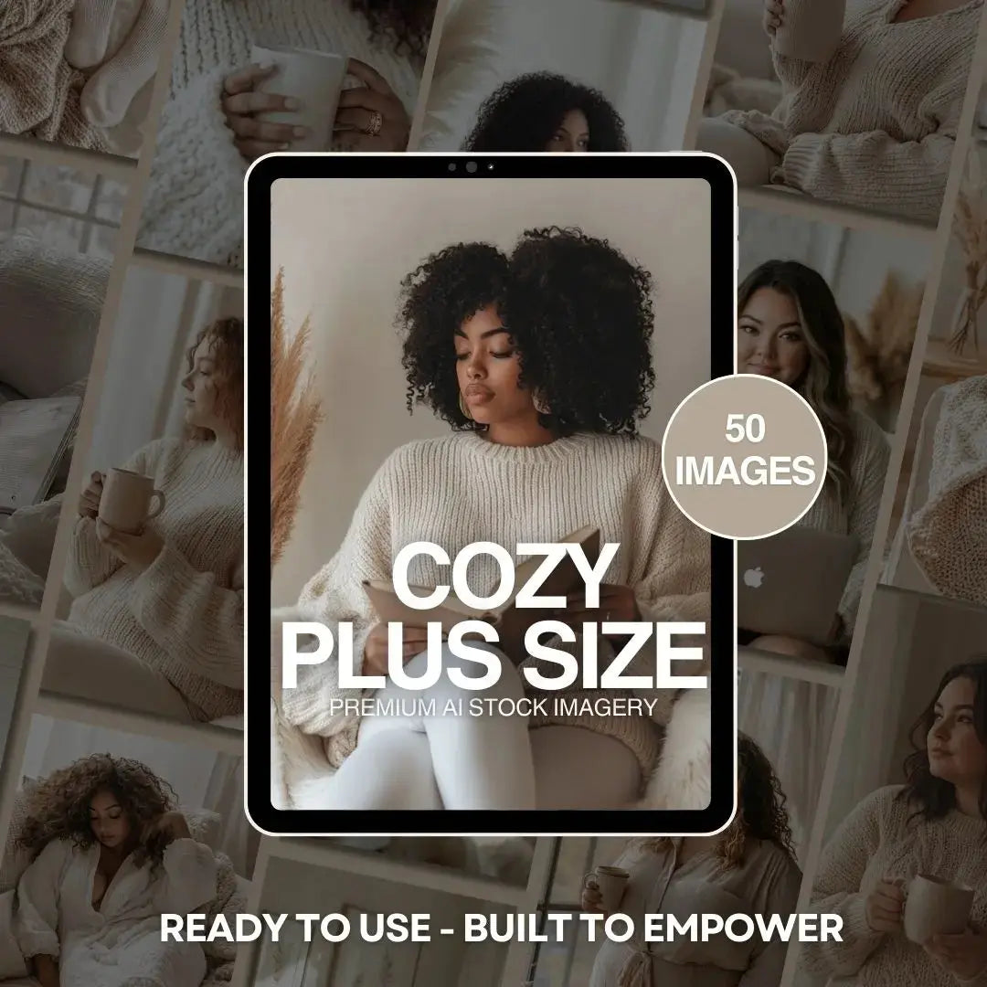 Cozy Plus Size | 50 Body-Positive AI Stock Images for Empowered Brands & Content Creators (MRR & PLR Included) Boundless PLR