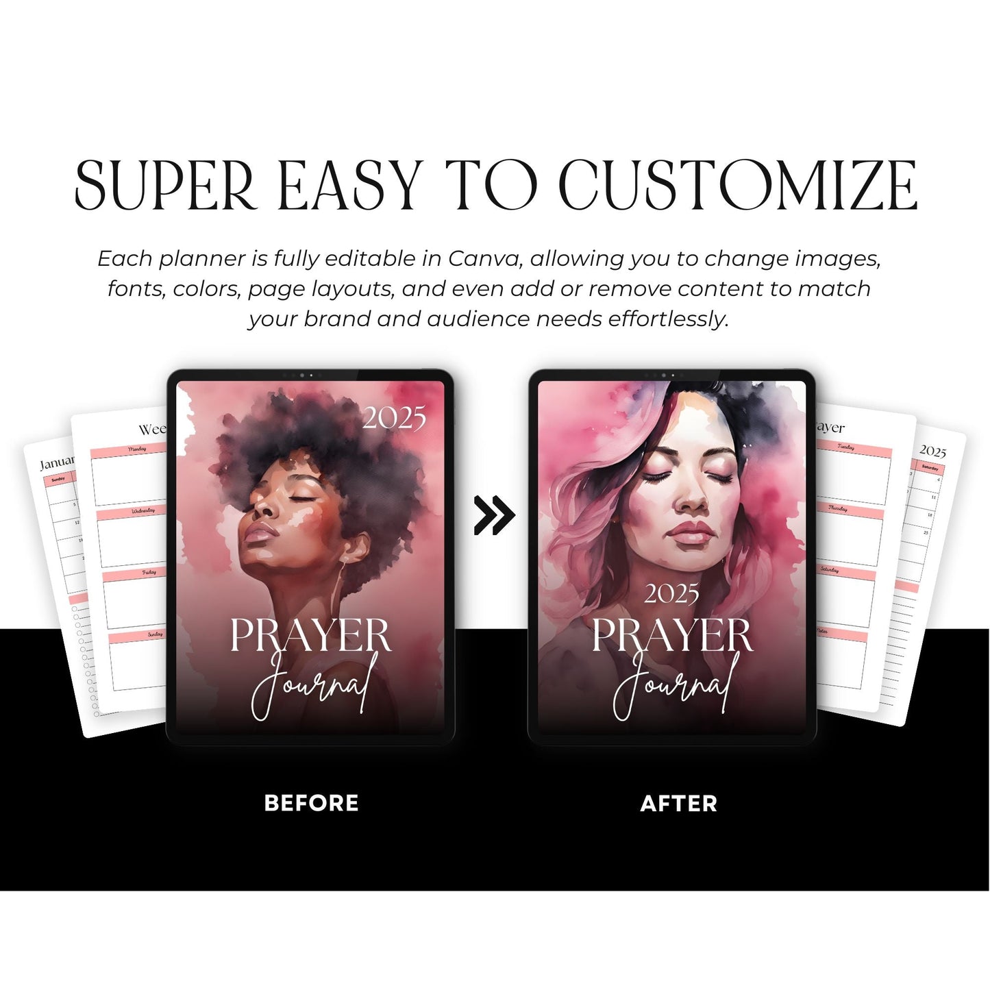 PLR MRR Prayer Journal & Planner Bundle | Black Girl Planner | Resell Rights | Canva Editable Boundless PLR