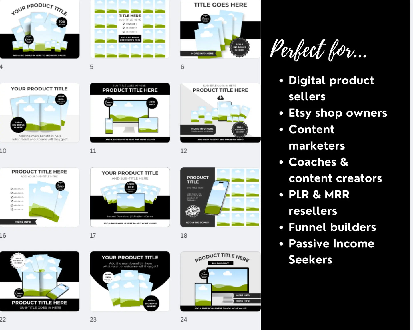 100 Canva Editable Etsy Listing Thumbnail Mockups + Bonus Pinterest Strategy Guide (MRR & PLR) Boundless PLR