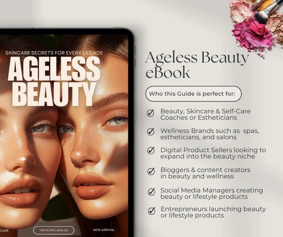 Ageless Beauty Planner | Skincare eBook 52-Week Skincare Ritual Guide | Editable Canva Template with PLR & Resell Rights | Instant Download Boundless PLR