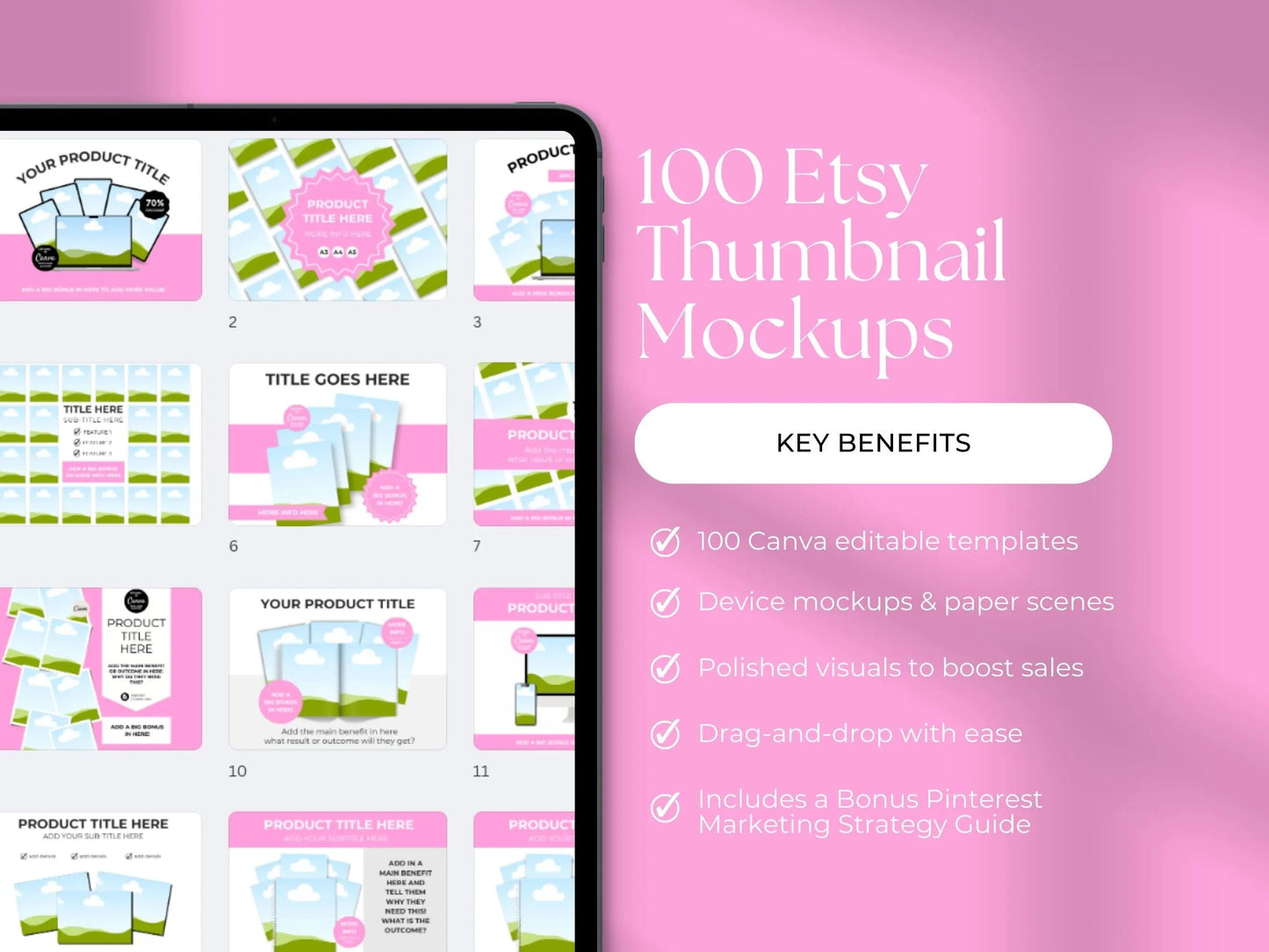 100 Canva Mockup Templates for Printables, Books, Journals, Planners & Digital Products | Editable Etsy Listing Thumbnail Image | MRR & PLR Boundless PLR