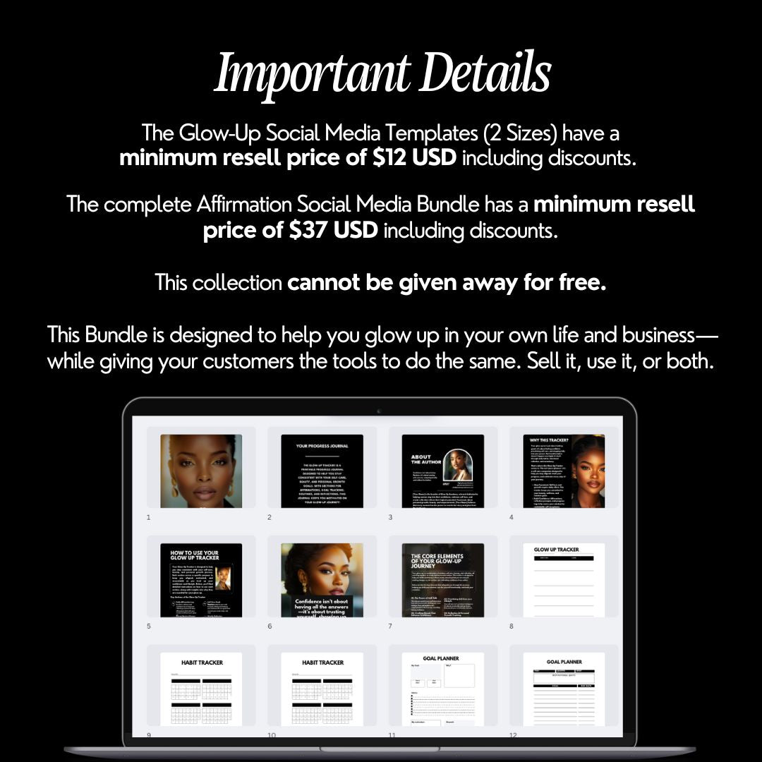 Glow-Up Digital Planner & Social Media Bundle | Canva Editable Template | PLR MRR Rights Included Boundless PLR