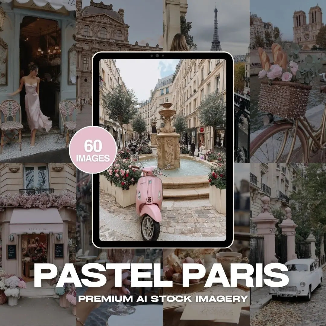 Pastel Paris | 60 Whimsical AI Stock Images for Romantic Brands & Content Creators (Includes MRR & PLR) Boundless PLR