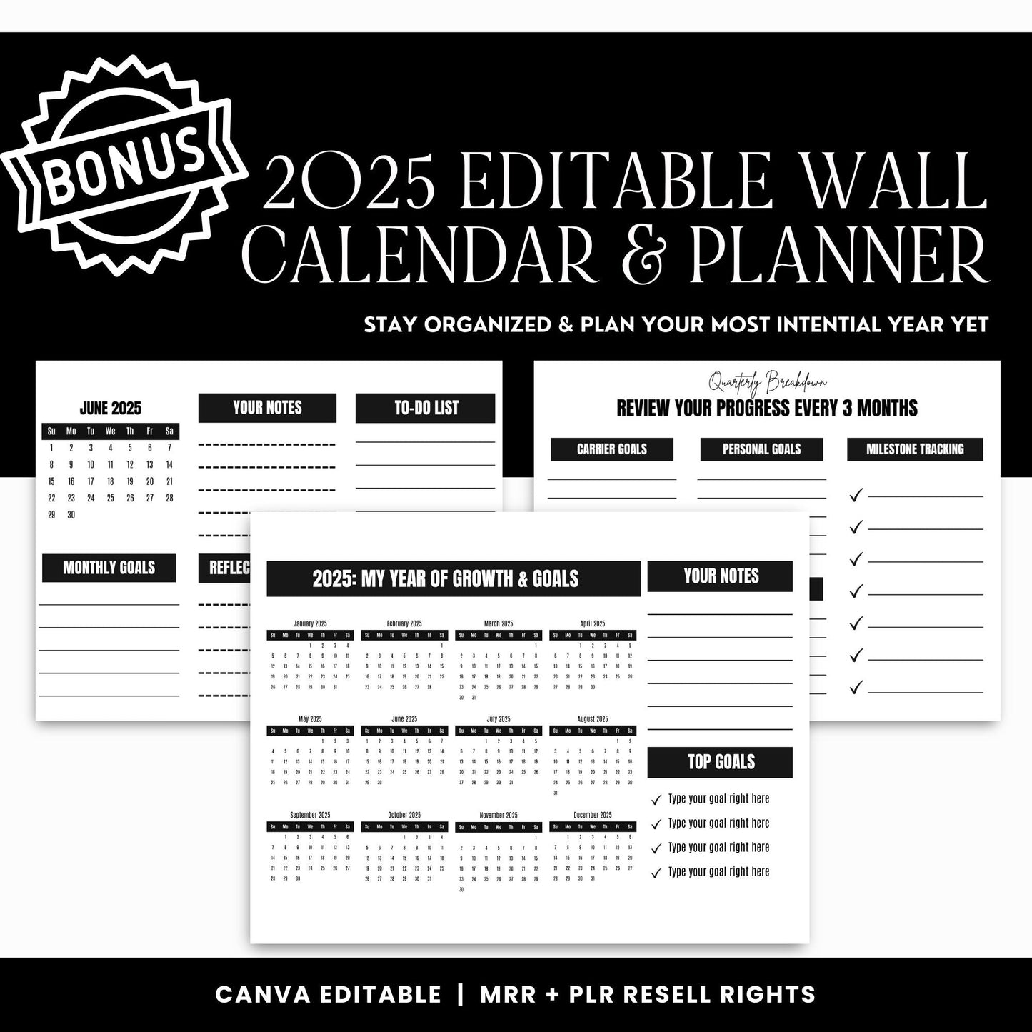 2025–2026 Digital Monthly & Weekly Planner Hyperlinked | Canva Editable | PLR & MRR Included Boundless PLR