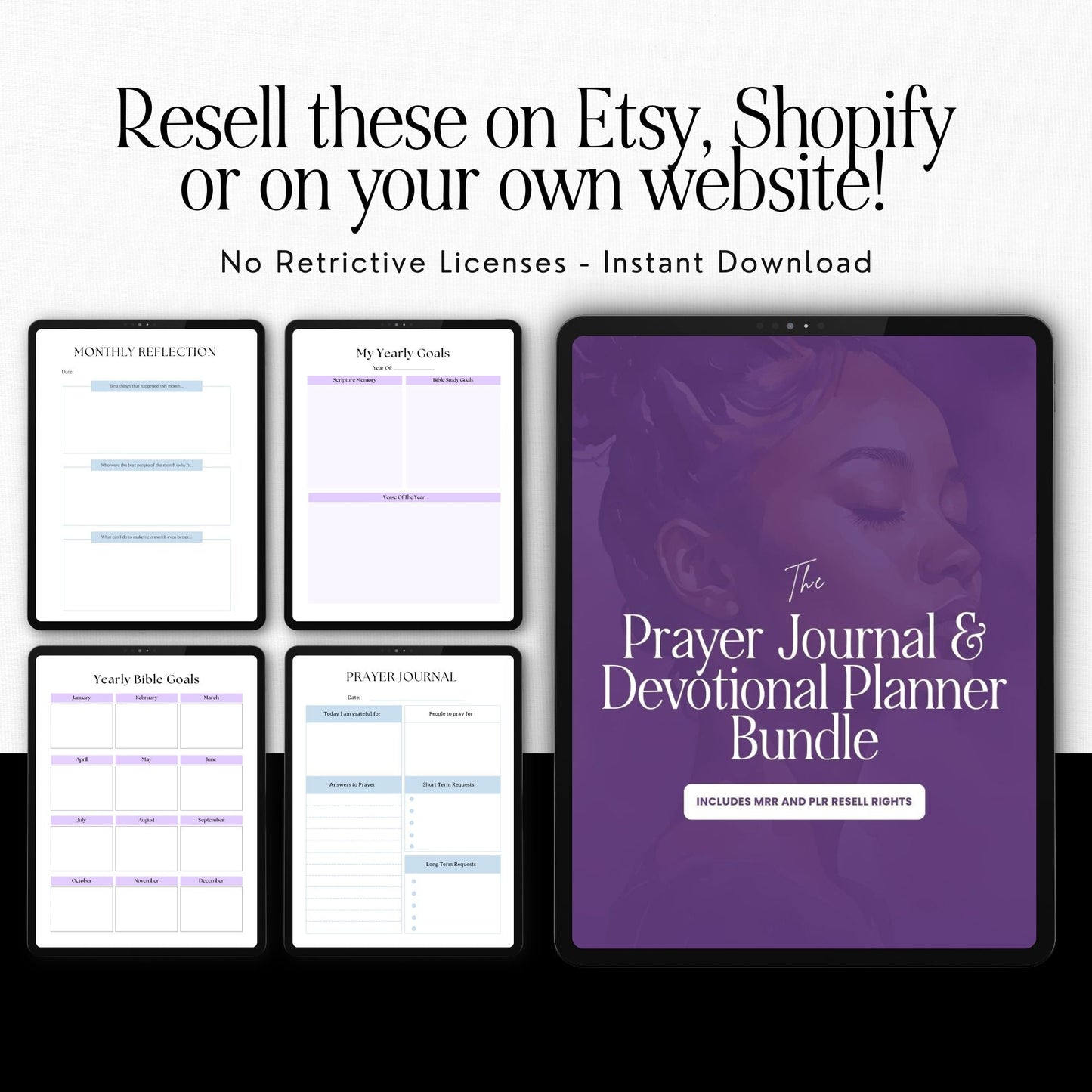 PLR MRR Prayer Journal & Planner Bundle | Black Girl Planner | Resell Rights | Canva Editable Boundless PLR