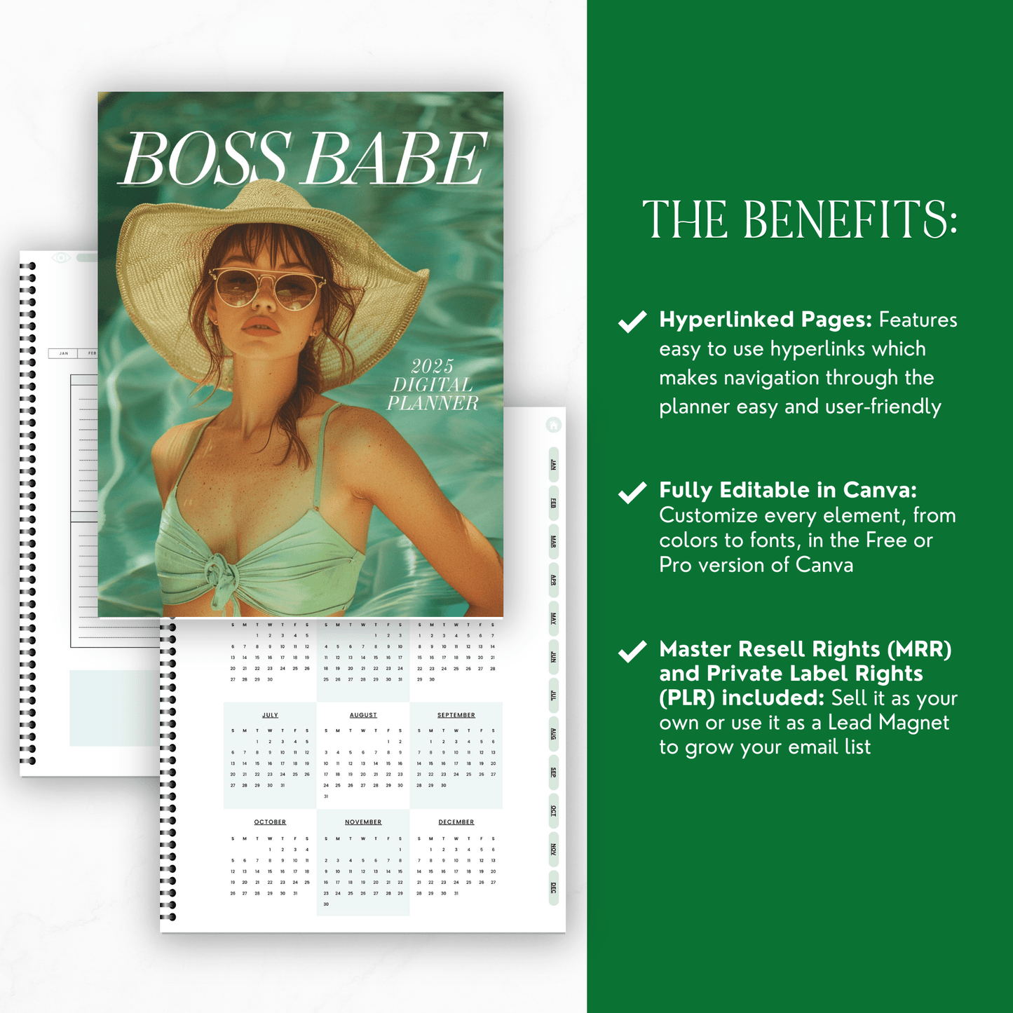 2025 Boss Babe Digital Hyperlinked Planner - Fully Customizable with MRR & PLR Resell Rights - Digital Planners & Journals