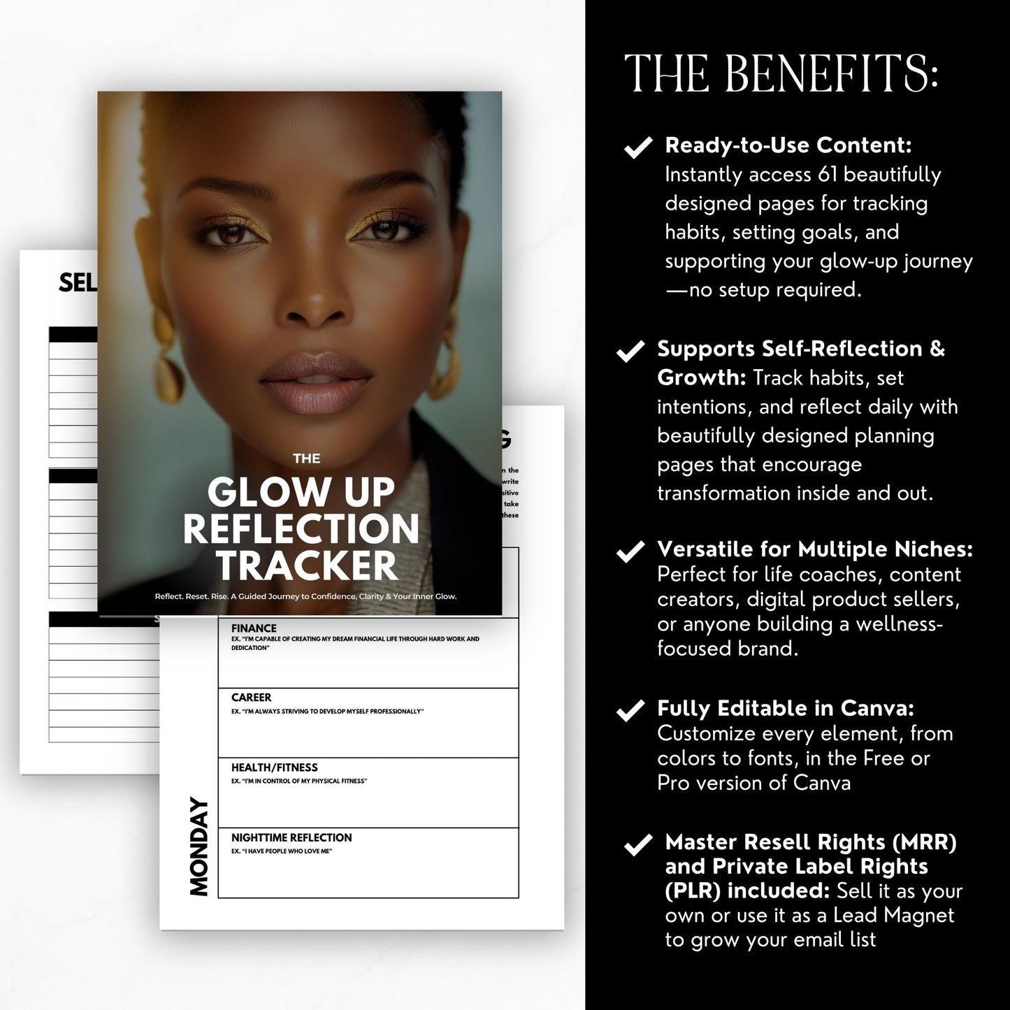 Glow-Up Digital Planner & Social Media Bundle | Canva Editable Template | PLR MRR Rights Included