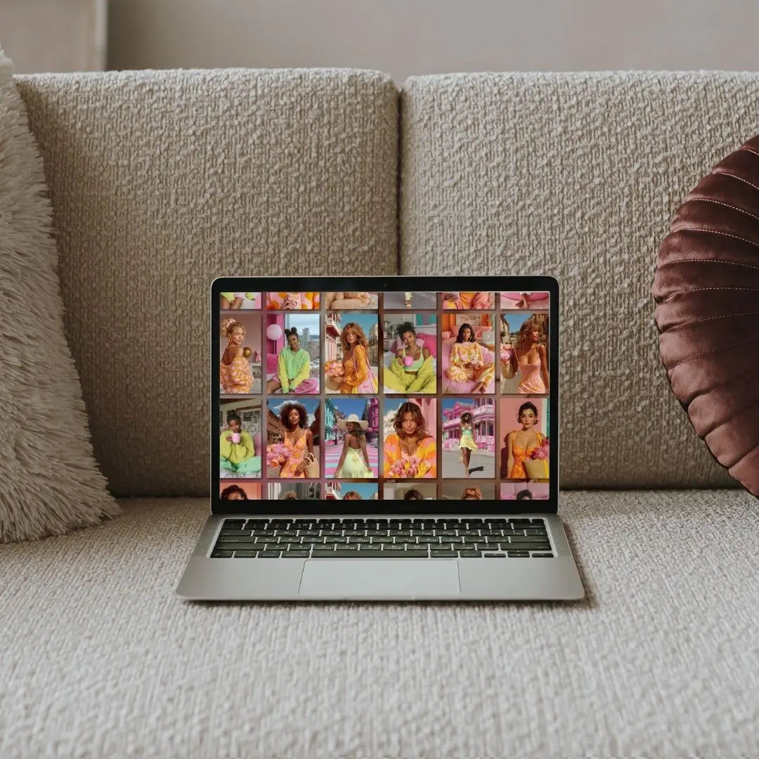 Versatile Canva visuals from The Content Girl collection shown in product mockups, including use in courses, lead magnets, and sales pages