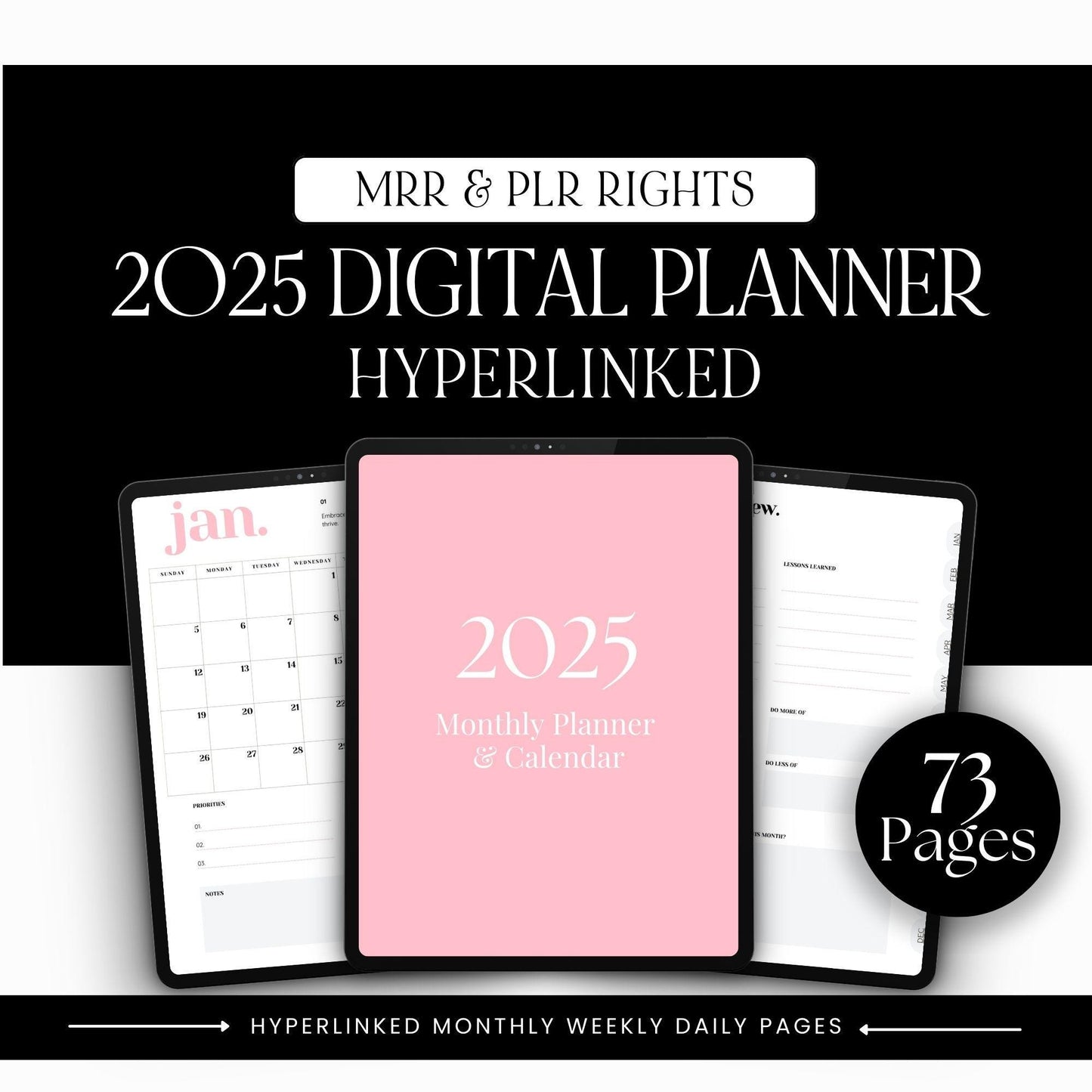 2025 Digital Planner with MRR & PLR Rights | Canva Editable & Hyperlinked