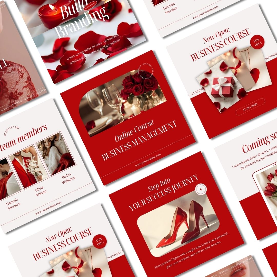 a bunch of red and white brochures on a white background