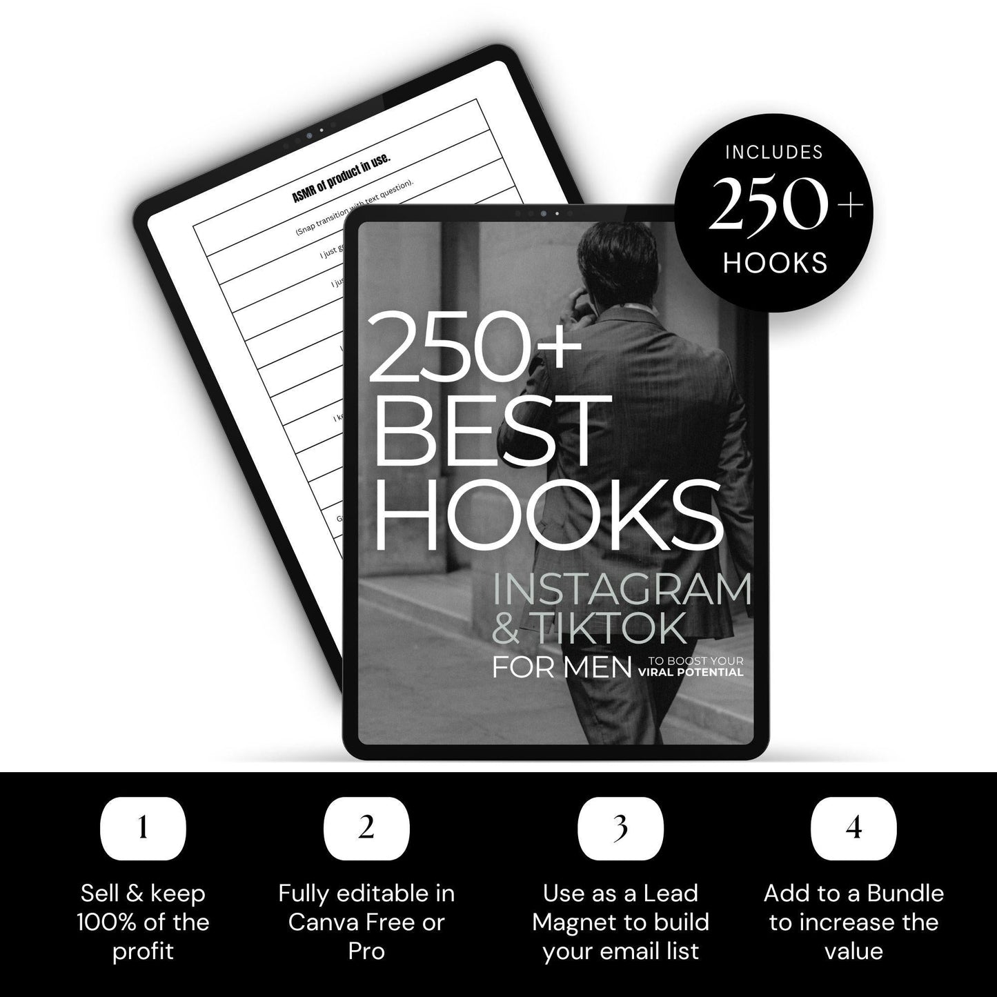 250+ Best Hooks for Men | Editable Instagram & TikTok Guide with PLR & MRR