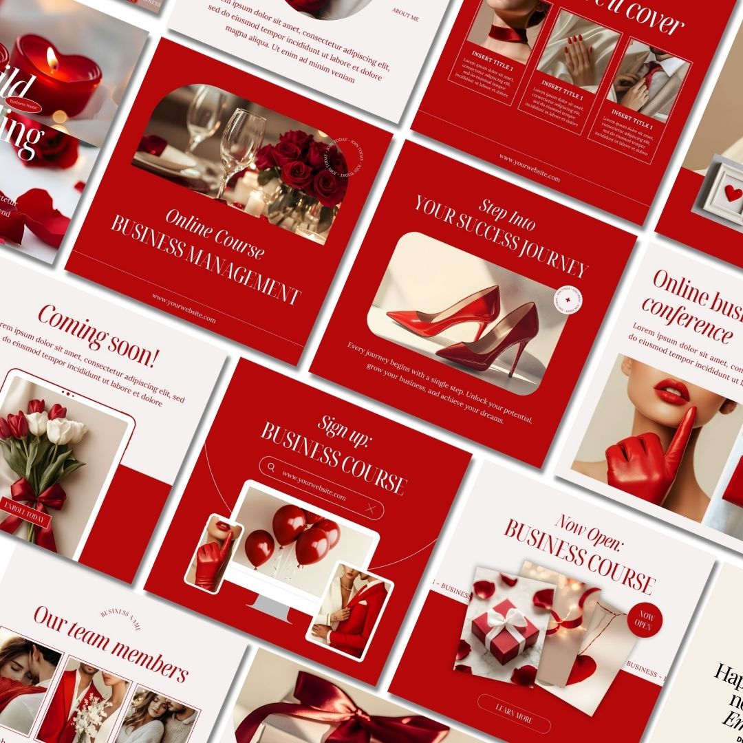 a bunch of red and white brochures with hearts on them